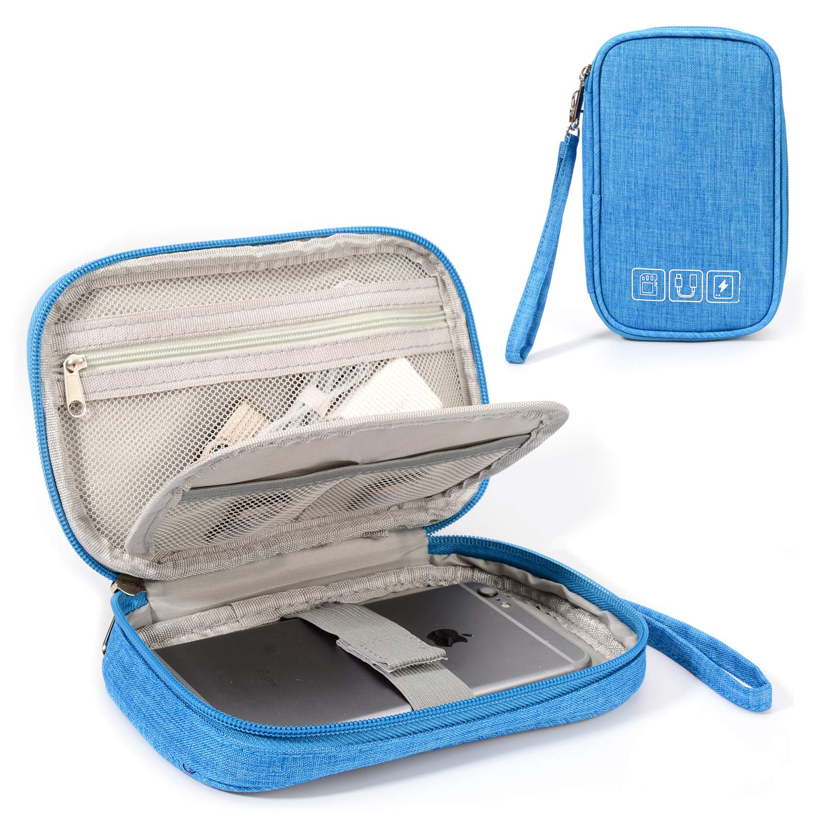 Portable Universal Cable Organizer Bag - Travel Electronics Accessories Case for USB Cords, SD Cards, Earphones & Power Banks - Compact Digital Gadgets Pouch (Sky Blue) - Perfect for Travel, Office & Home Organization