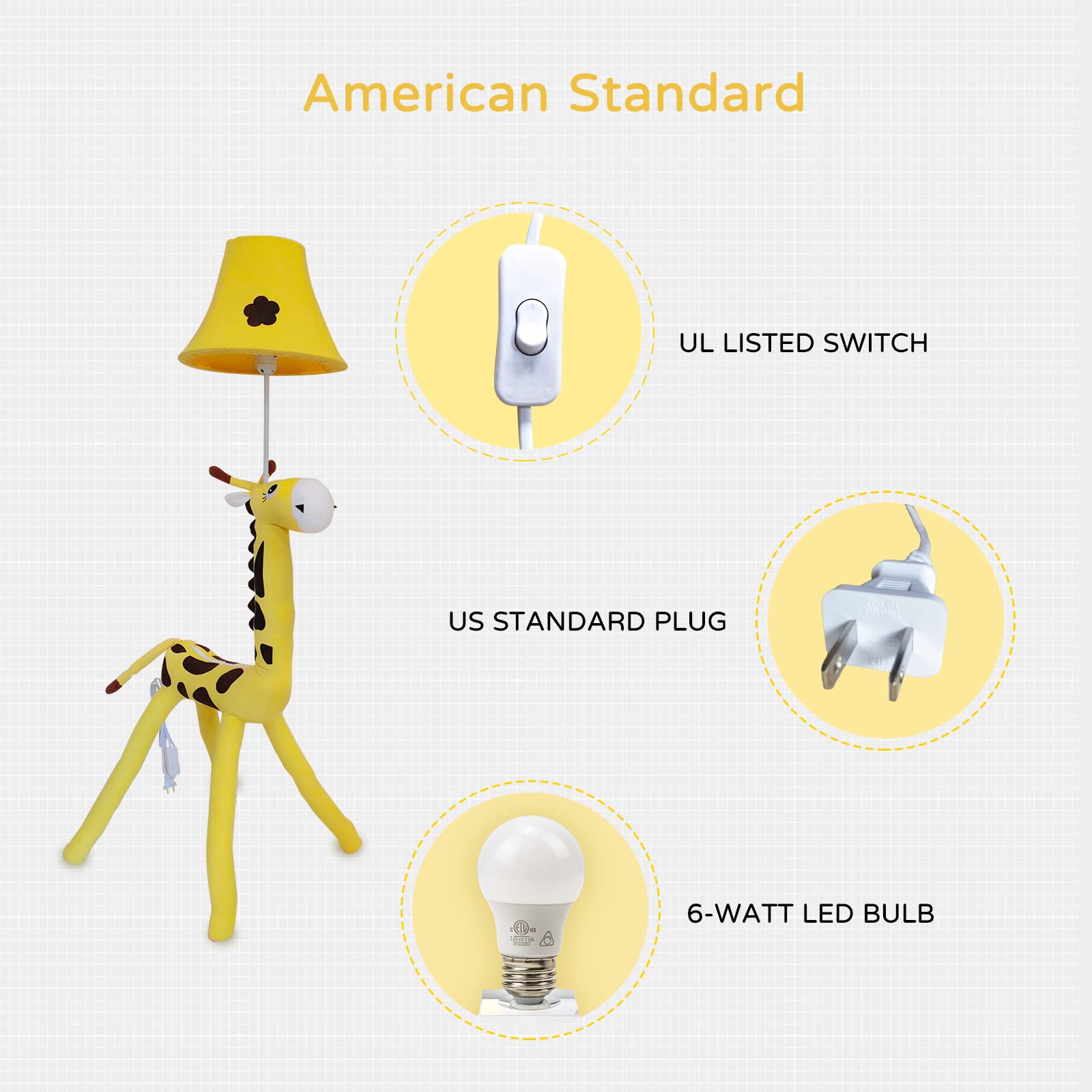 Cozylight Giraffe Design 50-Inch Tall Floor Lamp for Kids Bedroom & Nursery - Hand-Stitched Toy Standing Lamp for Cozy Living Room Decor - Perfect for Bedside Night Light, Playroom Lighting, and Children's Room Decoration