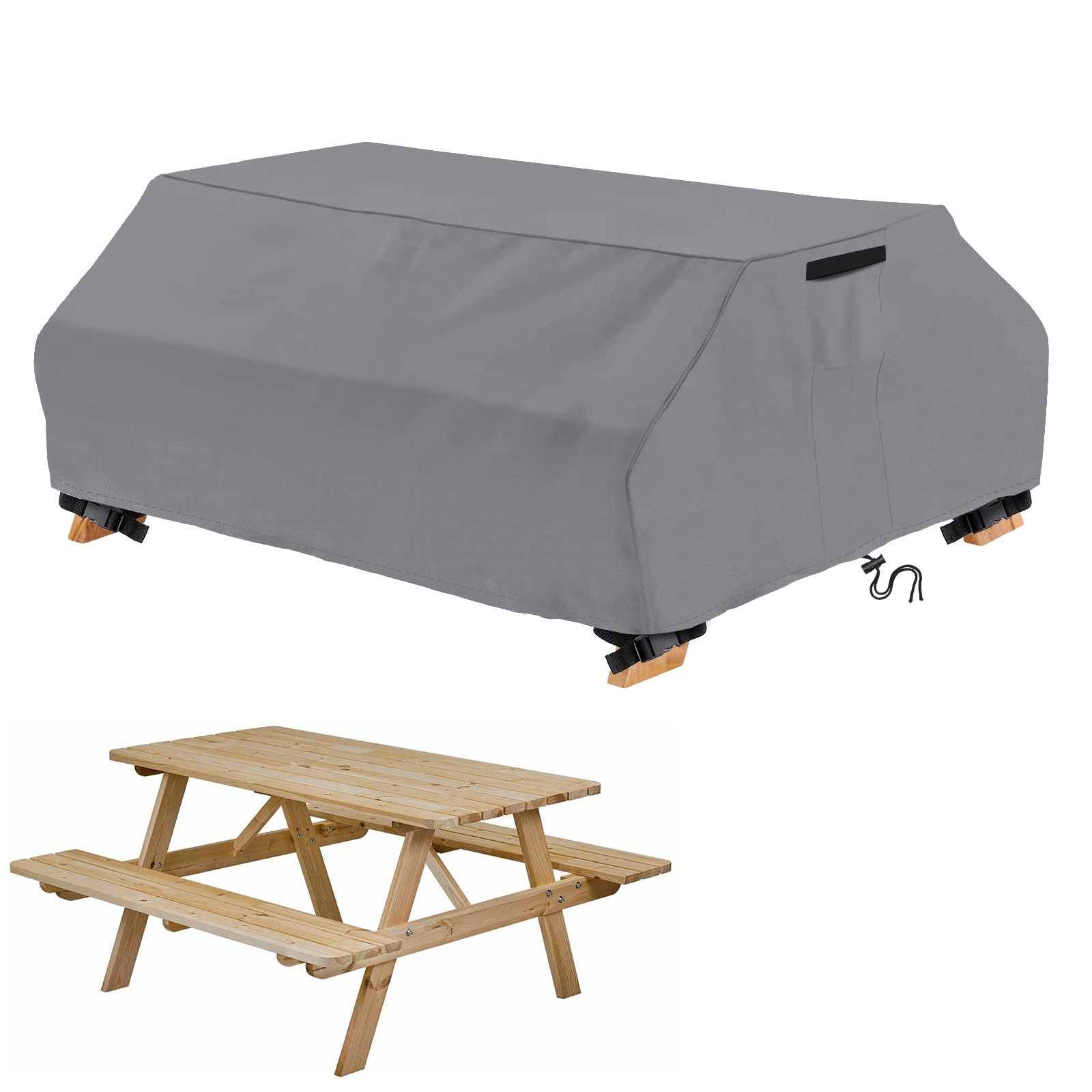 Waterproof Picnic Table Cover for 6 ft Outdoor Table - Windproof 70/72 Inch Grey Patio Bench Cover - Perfect for Backyard BBQs, Camping & Park Gatherings