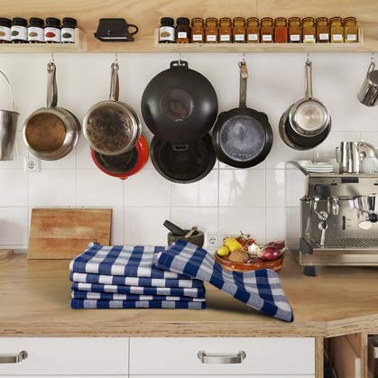 Urban Villa 6-Pack Blue/White Buffalo Check Kitchen Towels - 20x30 Inches, 100% Cotton, Highly Absorbent & Ultra Soft with Mitered Corners - Perfect for Cooking, Baking, Dish Drying & Home Decor