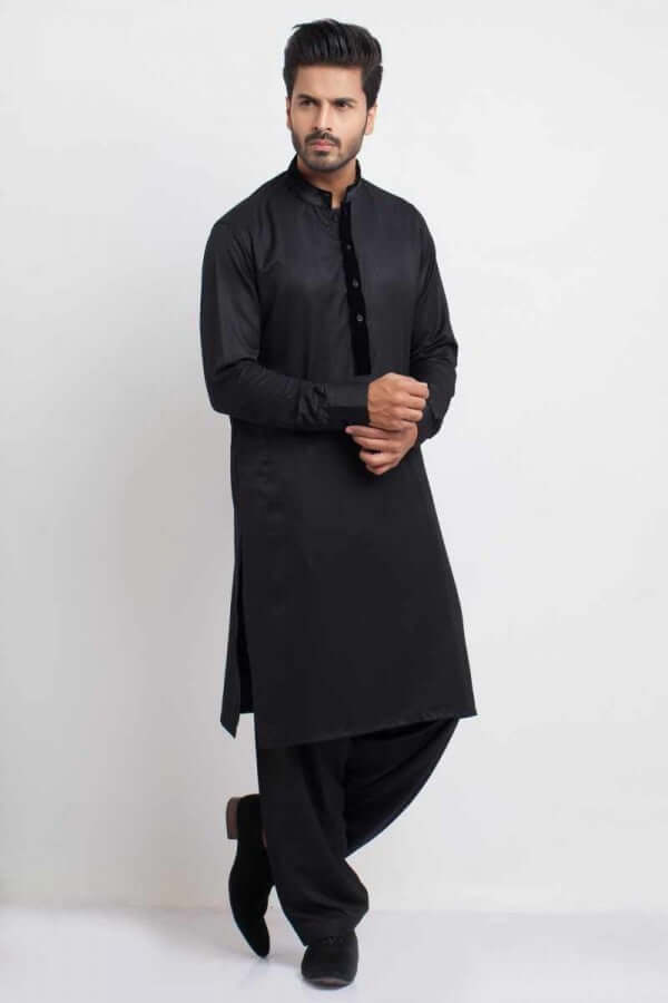 Premium Black Soft Cotton Shalwar Kameez for Men - Comfortable Traditional Pakistani Outfit for Eid, Weddings & Special Occasions