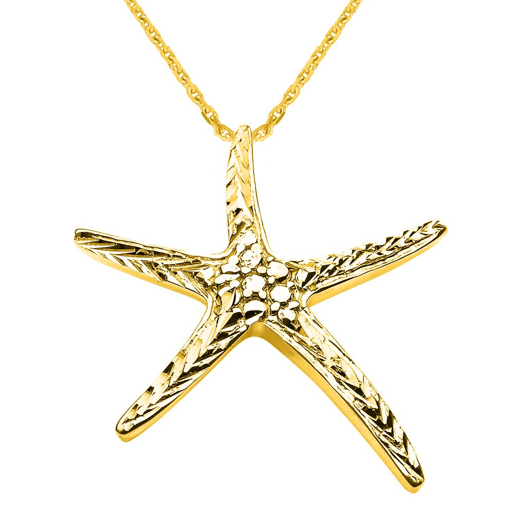 14k Solid Yellow Gold Starfish Pendant Necklace for Women - Elegant Beach Jewelry Gift for Summer, Vacation & Ocean-Themed Occasions