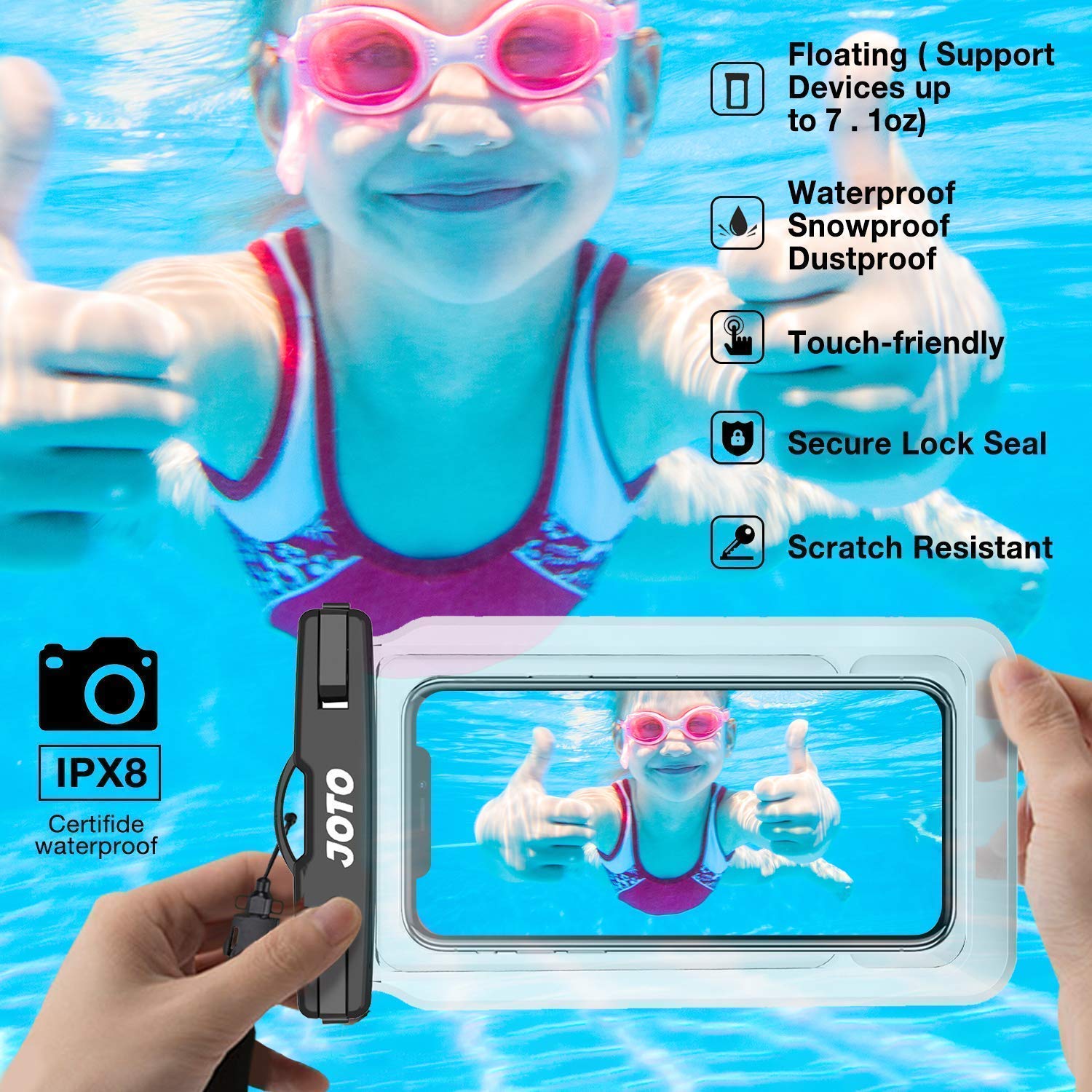 JOTO Universal Waterproof Phone Pouch for iPhone 11 Pro Max & Samsung Galaxy S20/Note 10+ (Up to 6.9