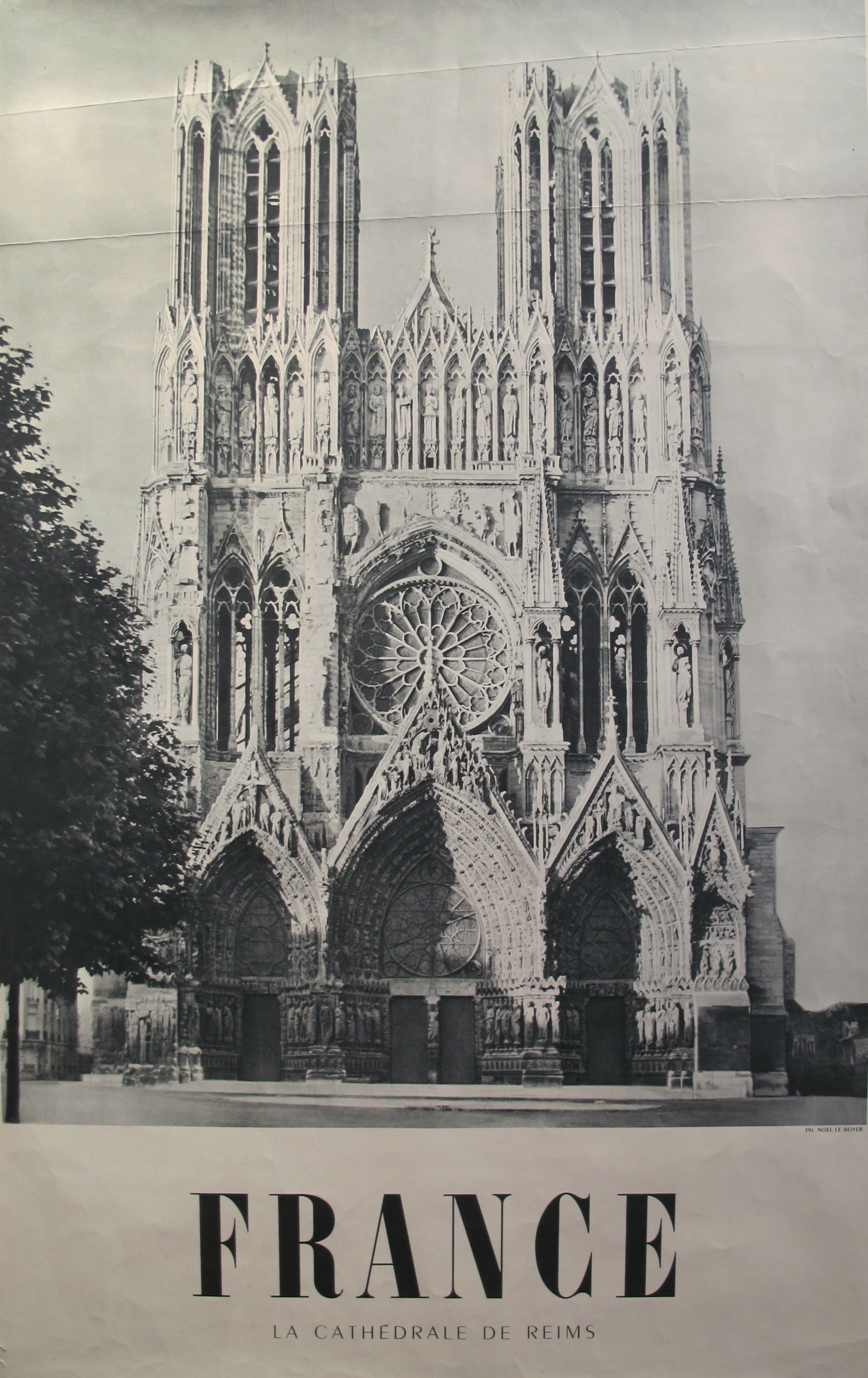 Vintage 1950s French Travel Poster - Cathedral of Reims Art Print | Retro Wall Decor for Home, Office & Travel Themed Rooms
