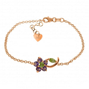 0.87 Carat 14K Solid Rose Gold Flower Bracelet with Amethyst & Peridot Gemstones - Elegant Jewelry Gift for Women, Perfect for Weddings, Anniversaries & Special Occasions