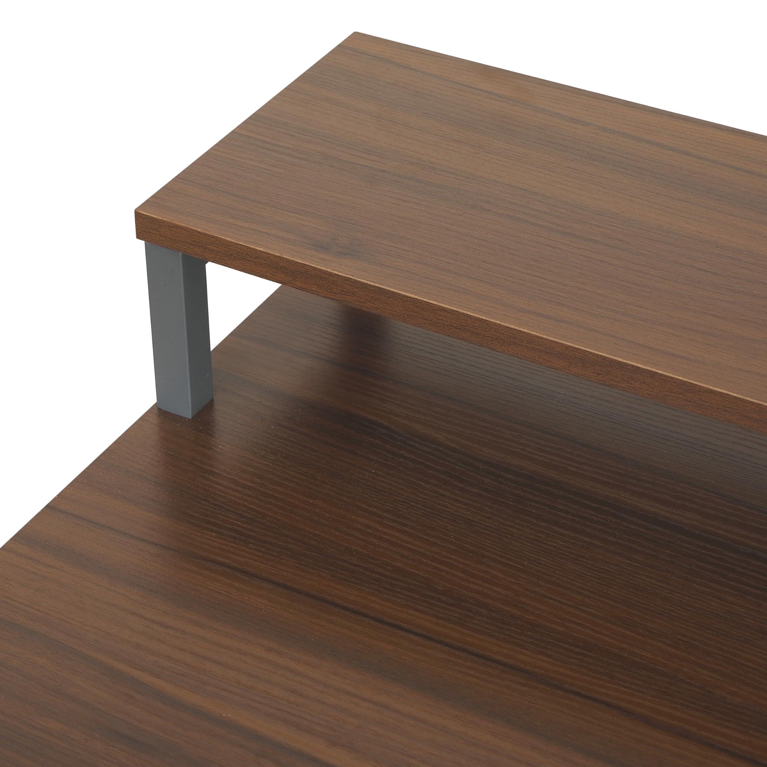 Techni Mobili Industrial Walnut Computer Desk with Storage Shelves, Monitor Stand, CPU Caddy & 2-Tier Bookshelf - Perfect Home Office Laptop Table for Small Spaces & Modern Workstations