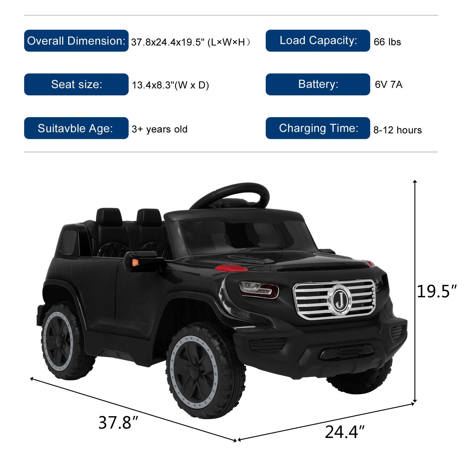 VALUE BOX 6V Electric Remote Control Truck - Kids Ride On Car with 3 Speeds, Music, LED Lights & Horn | Toddler Motorized Vehicle with Seat Belt | Best Gift for Boys & Girls | Perfect for Indoor Play & Outdoor Backyard Fun