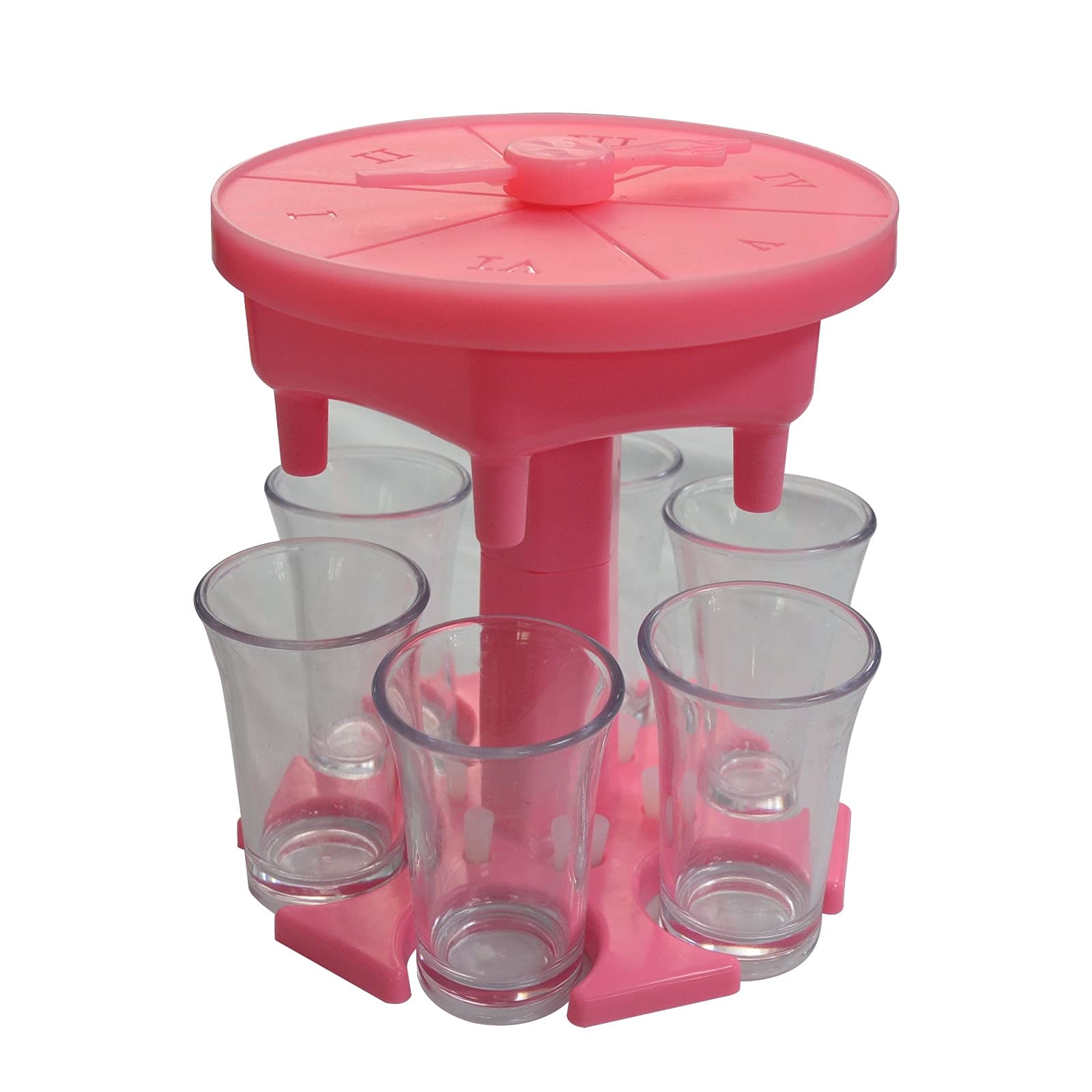 Automatic Wine Dispenser with 6 Cups - Hexagon Pink Wine Pourer with Game Turntable & Transparent Glass - Perfect for Parties, Weddings & Game Nights