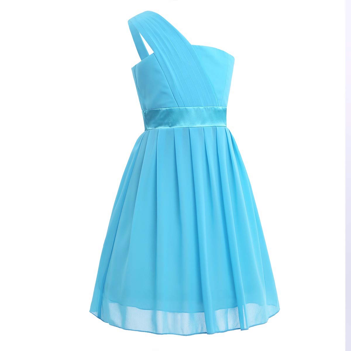 iEFiEL Girls One-Shoulder Pleated Chiffon Princess Dress for Wedding, Holiday, Pageant & Party - Perfect Flower Girl Dress for Special Occasions
