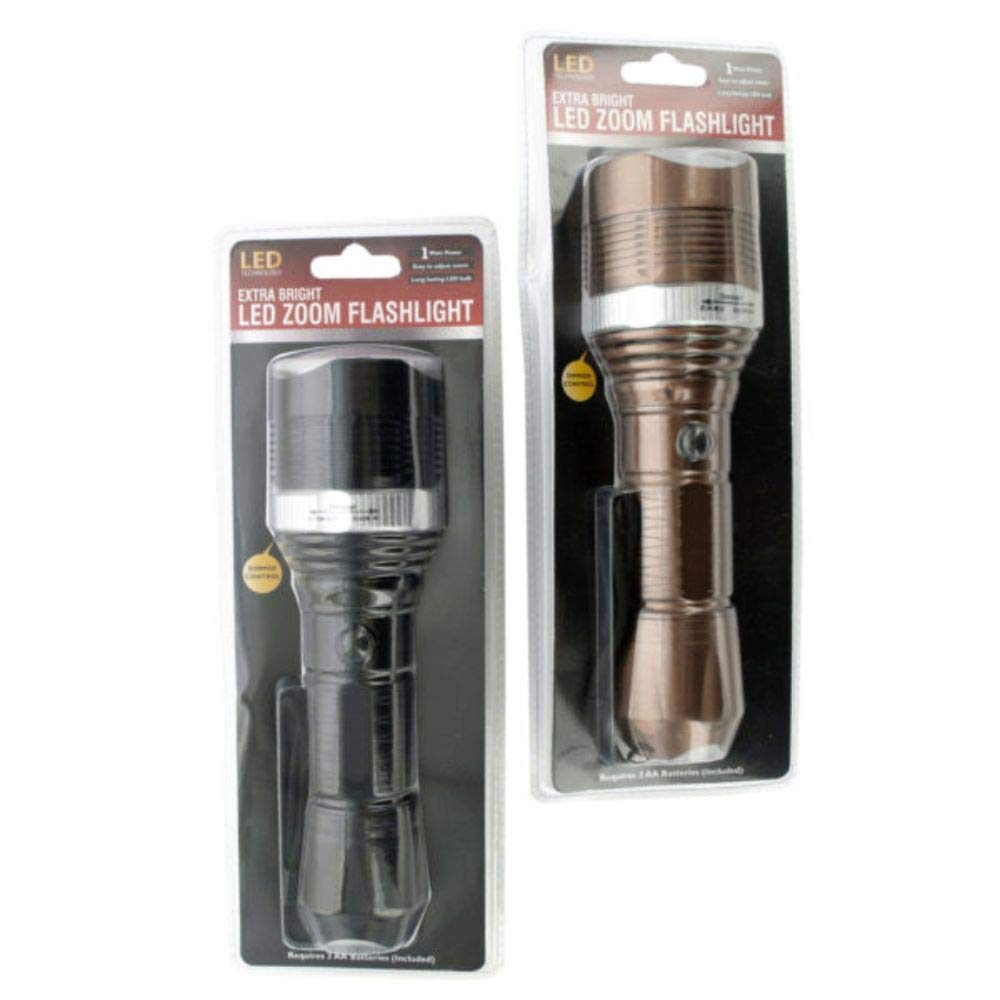 4 Pack Black LED Zoom Flashlight with Adjustable Brightness - 8.25
