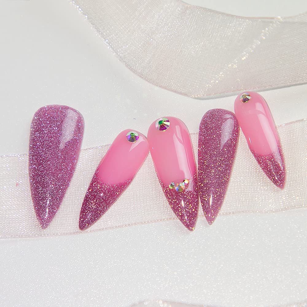 MIZHSE Diamond Gel Nail Polish - Reflective Glitter Pink Soak Off LED Gel Polish for Manicure | Sparkly Shiny Shimmer Nail Art Varnish | DIY at Home for Beginners | Perfect for Parties, Weddings & Special Occasions