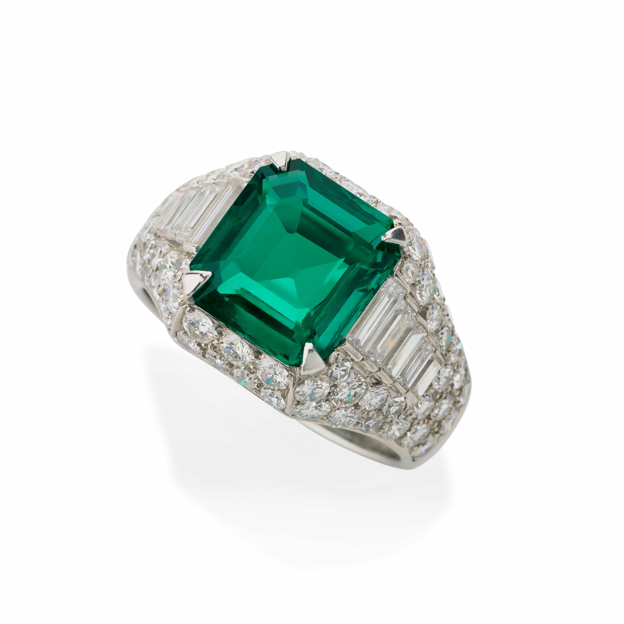 Bulgari Colombian Emerald & Diamond Trombino Ring | 18K Gold Luxury Jewelry for Women | Perfect for Weddings, Anniversaries & Special Occasions