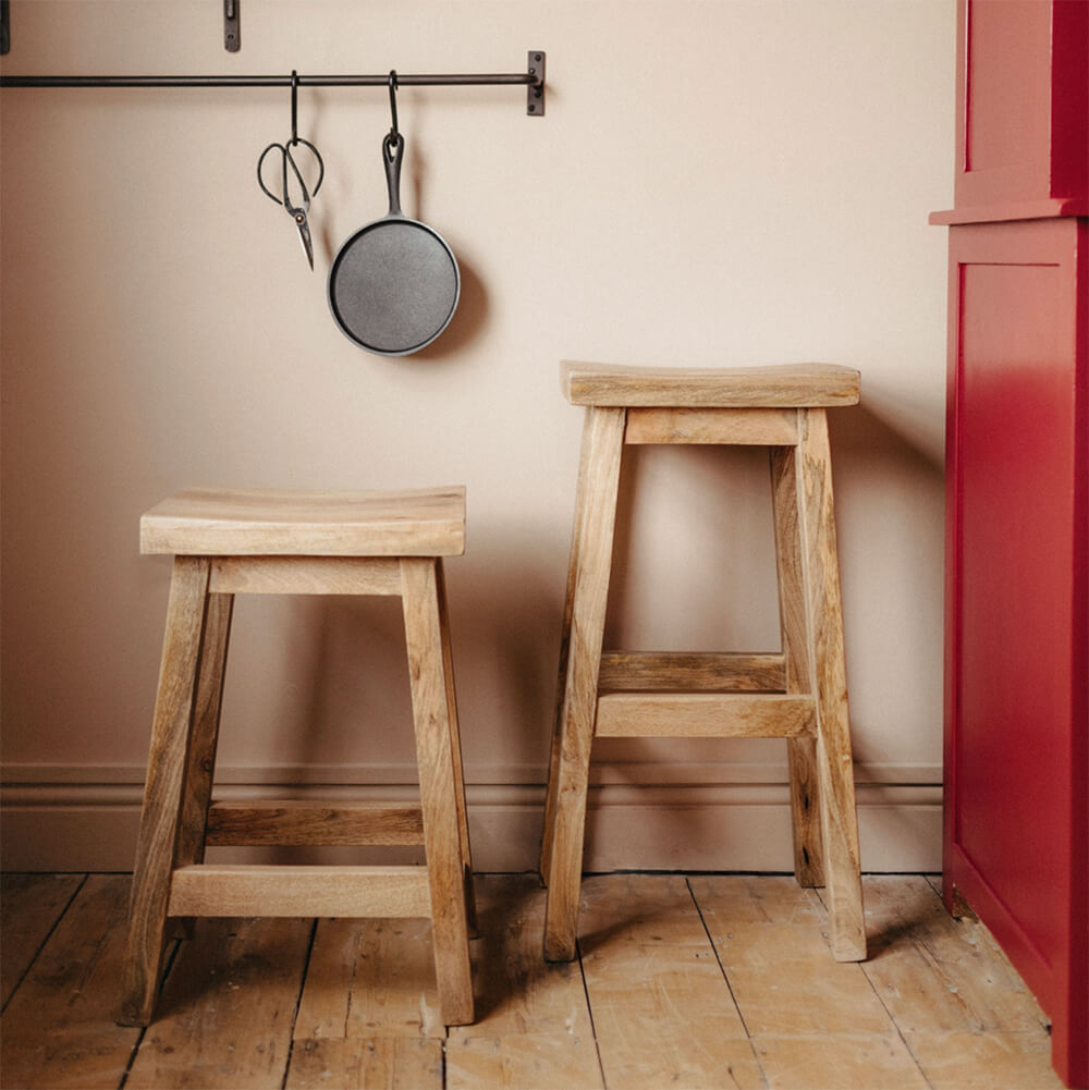 Ambi Mango Wooden Stool - Handcrafted Solid Wood Stool with Carved Design | Perfect for Home Decor, Living Room, Bedroom & Patio Furniture