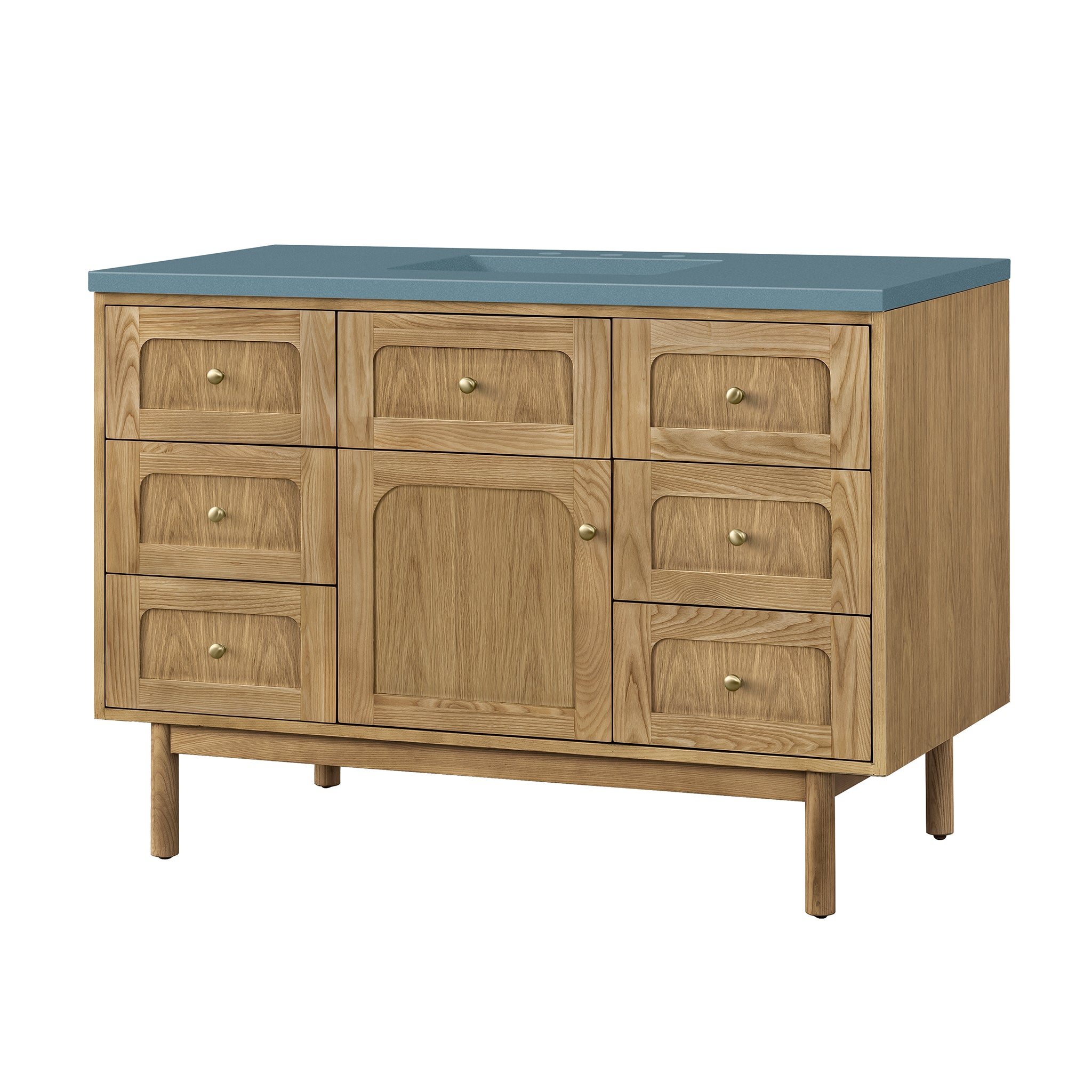 Laurent 48 Inch Single Bathroom Vanity with Light Natural Oak Finish & 3CM Calacatta Blue Quartz Top - Perfect for Modern Master Bathrooms & Powder Rooms