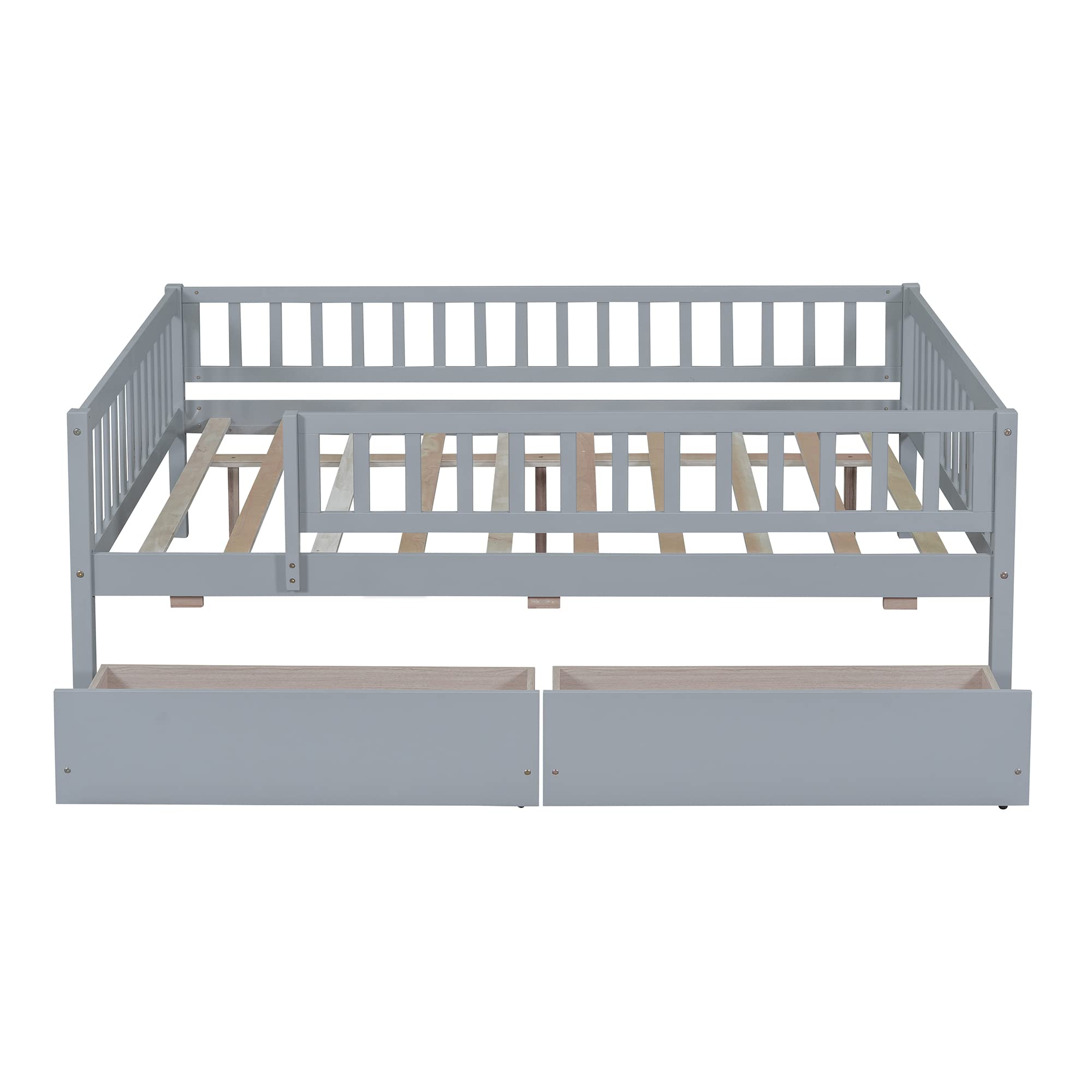 DEINPPA Full Size Wooden Bed Frame with Storage Drawers - Sturdy Slat Support for Kids, Children, Toddlers, Boys & Girls - Grey | Perfect for Small Bedrooms, Guest Rooms & Kids' Rooms