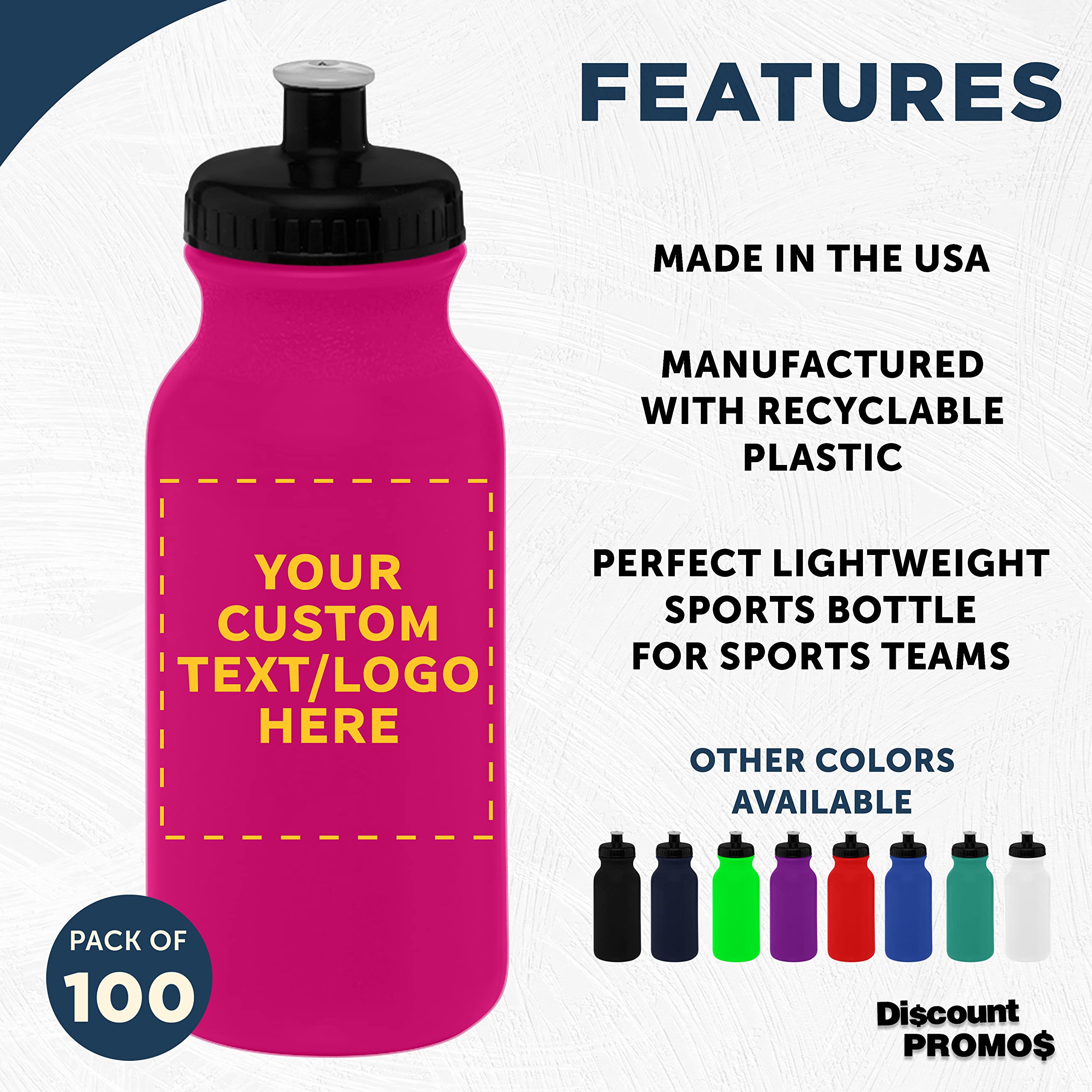 Custom 20 oz. Water Bottles with Push Cap - Bulk Pack of 100 Personalized Neon Pink Sports Bottles - Ideal for Gym, Hiking, Camping & Outdoor Activities - BPA Free Leakproof Design for Workouts, Travel & Sports Events
