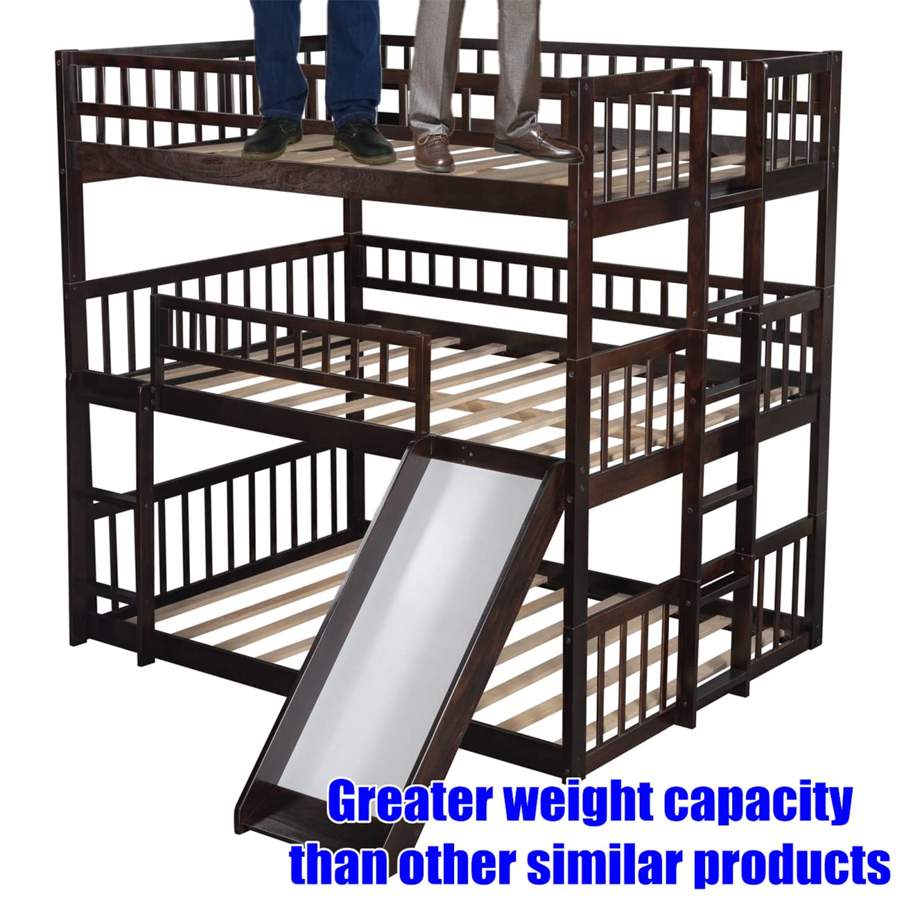 Sturdy Triple Bunk Bed for Kids with Slide - Solid Wood, Convertible Design for Bedroom & Playroom