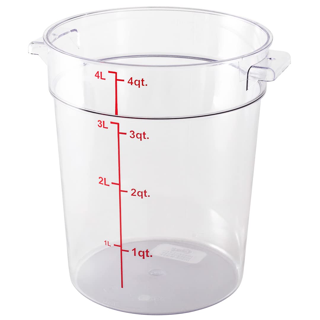 Restaurantware Met Lux 4 Quart (3.8L) Clear Plastic Food Storage Containers - 10-Pack Round Commercial Food Prep Buckets with Volume Markers (Lids Sold Separately) - Ideal for Restaurant Kitchen, Catering, Meal Prep & Bulk Food Storage