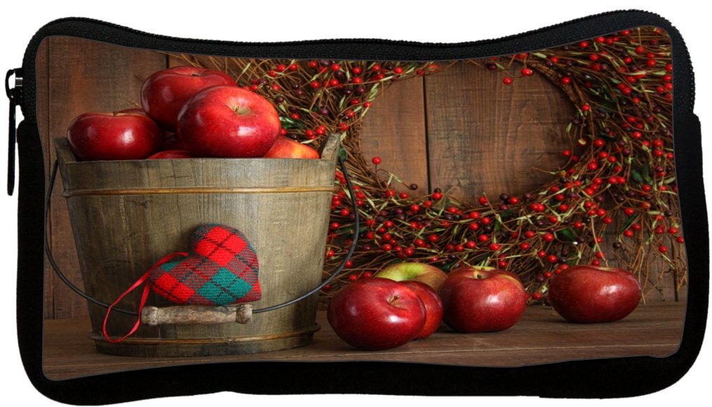Autumn Apples Wooden Bucket Design Neoprene Pencil Case - Cute School Supplies for Students, Office & Art Storage (pc945) | Perfect for Back to School, College, Work & Travel Organization