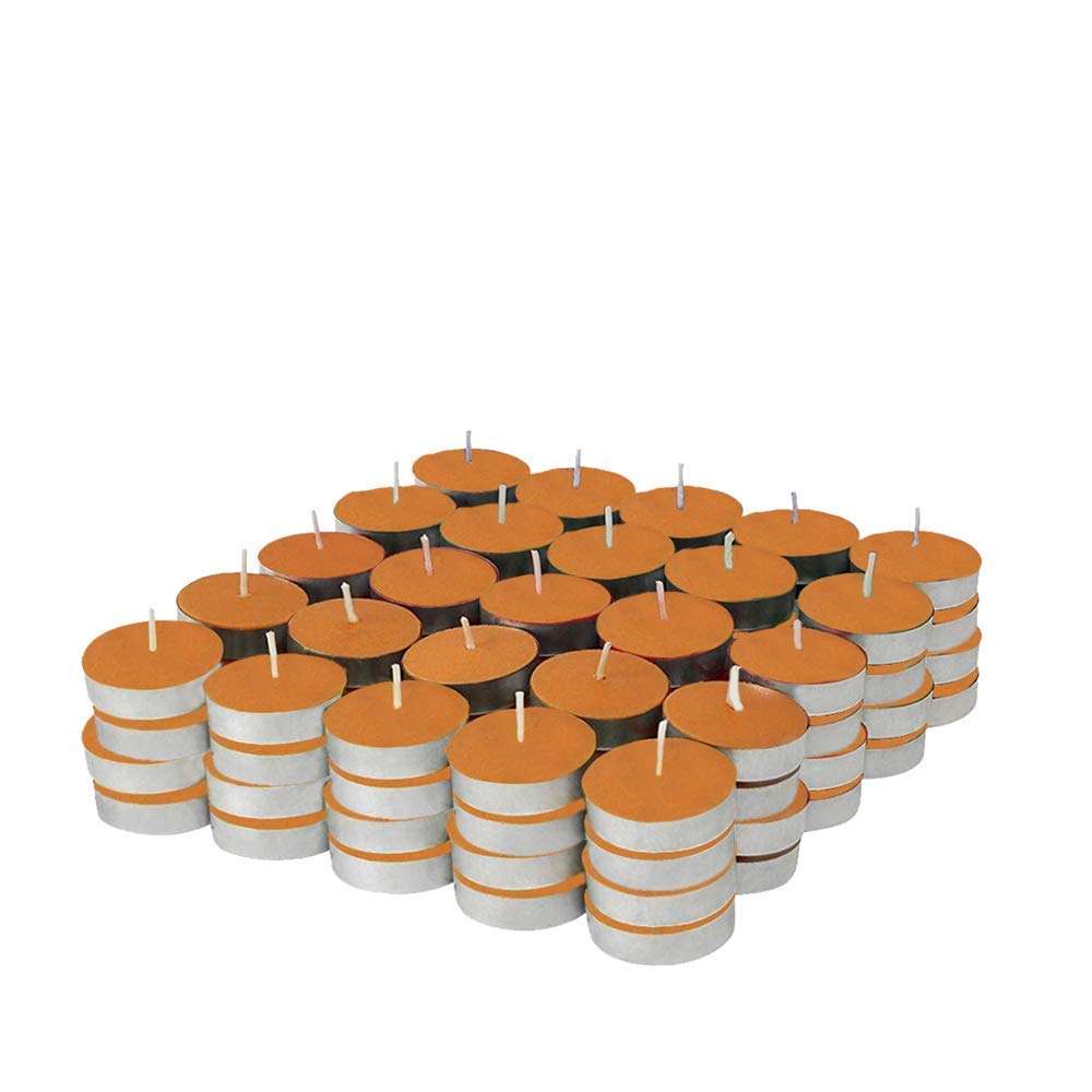 Sharvgun Unscented Wax Tealights Candles - 100-Pack Smokeless Flameless Candles for Diwali, Christmas, Halloween, Party & Home Decoration - Orange Color - Perfect for Weddings, Restaurants & Romantic Ambiance