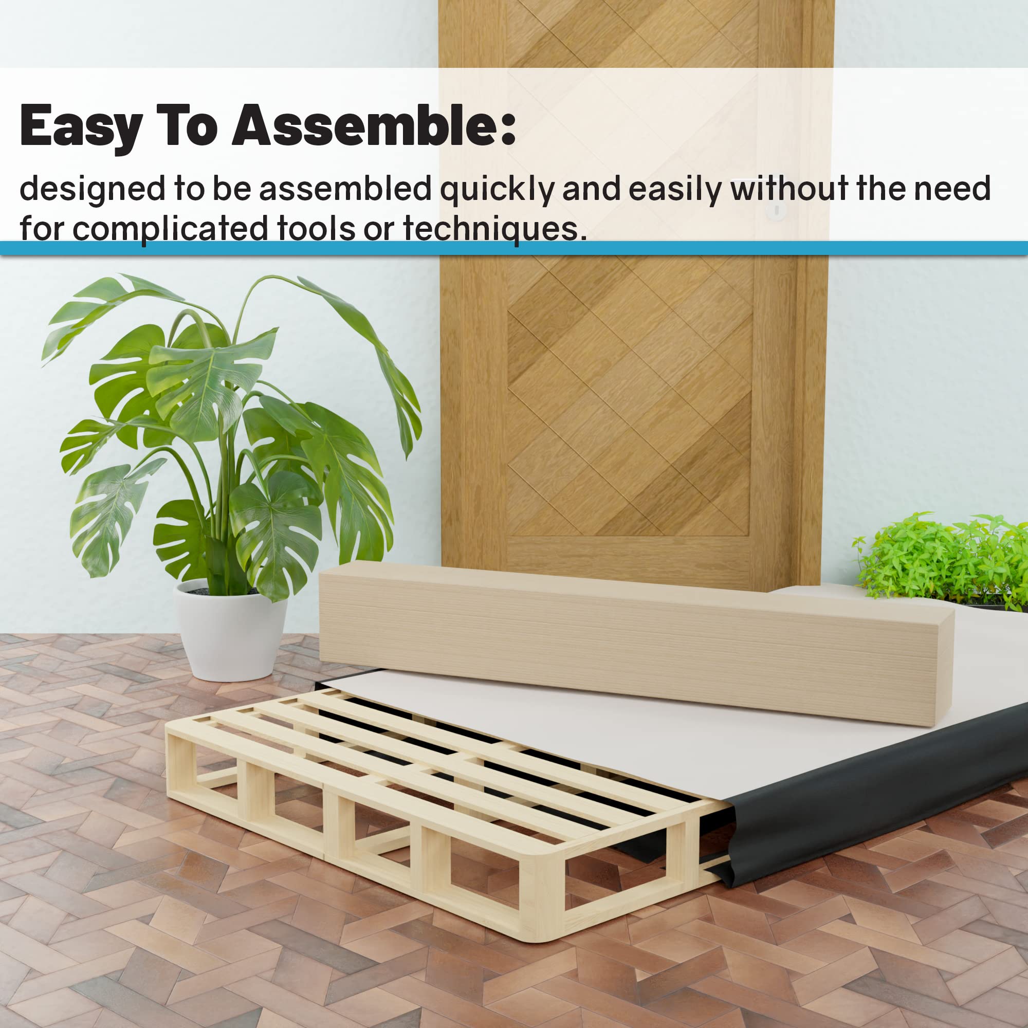 Greaton 4.5-Inch Sturdy Wood Box Spring for Mattress Support - Durable & Easy to Assemble Natural Wood Foundation for Twin XL Bed Frame - Perfect for Dorms, Guest Rooms & Small Spaces (Black)