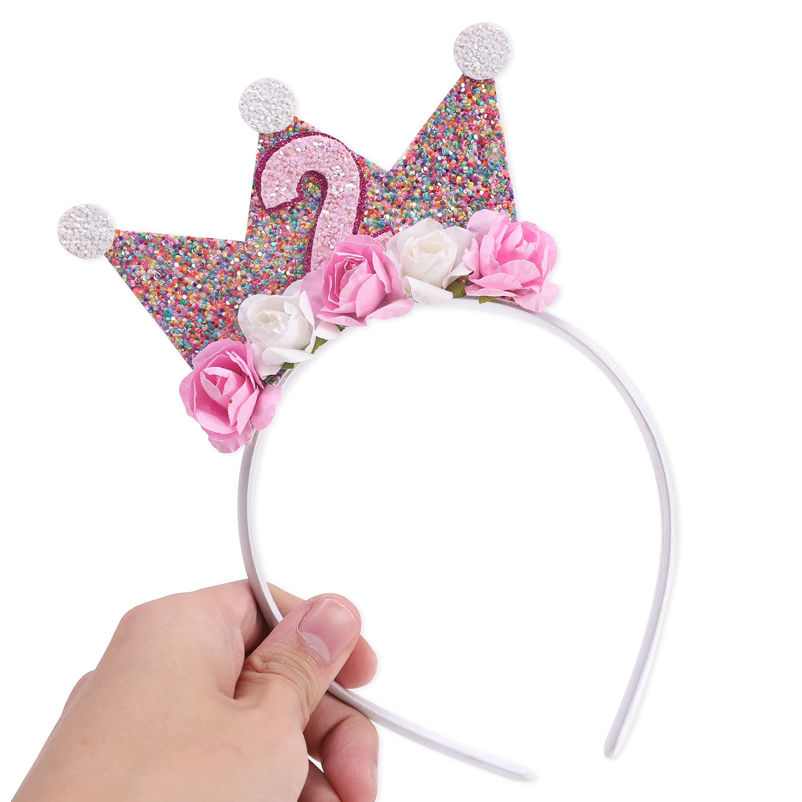 Princess Tiara & Flower Crown Headbands for Girls Birthday Party - Toddler Birthday Crowns for 2nd to 6th Birthday - Perfect for Princess Themed Parties, Photo Shoots & Dress Up Play