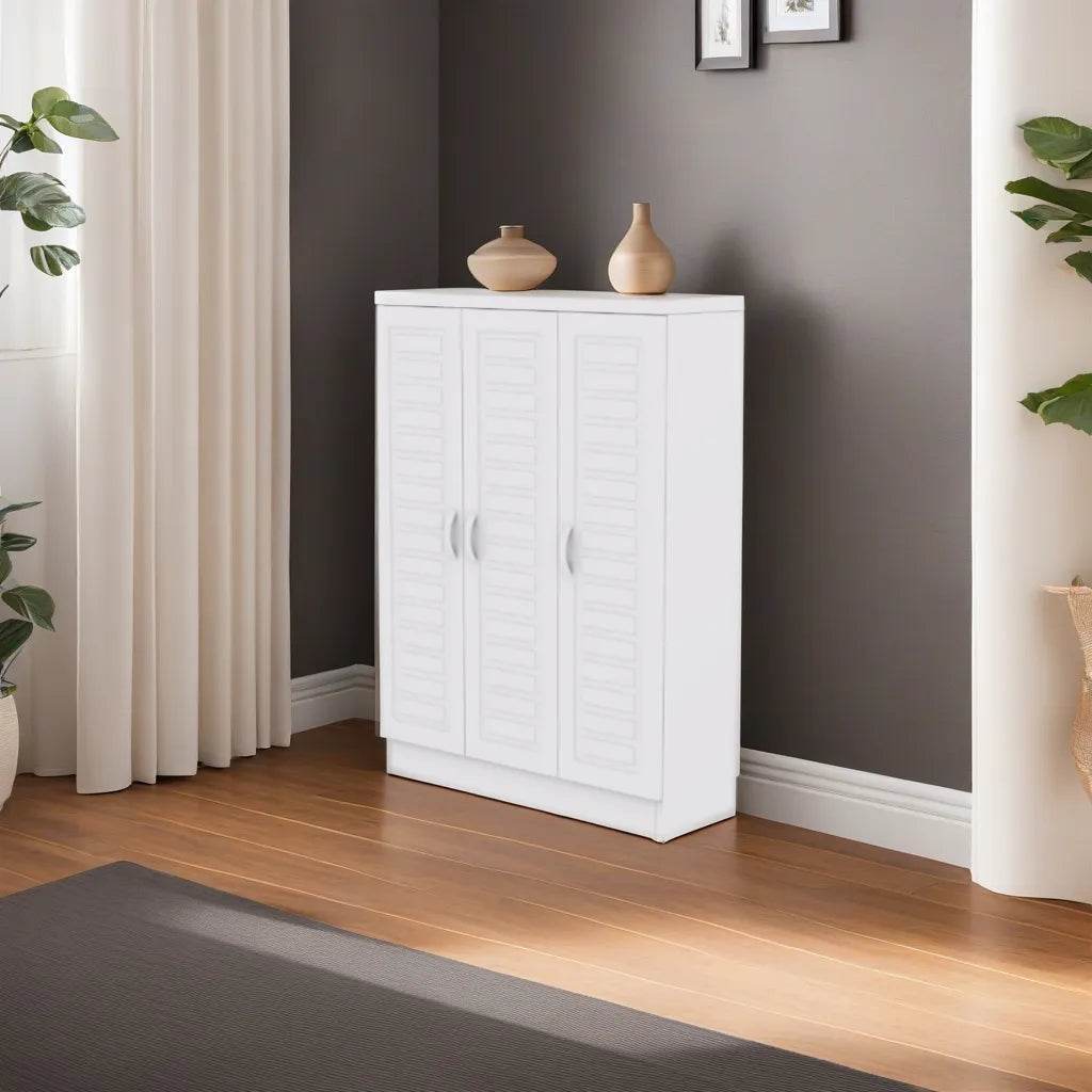 Iota White 3-Door Shoe Cabinet - Organize & Store Shoes, Boots & Accessories - Perfect for Entryway, Closet & Mudroom Storage