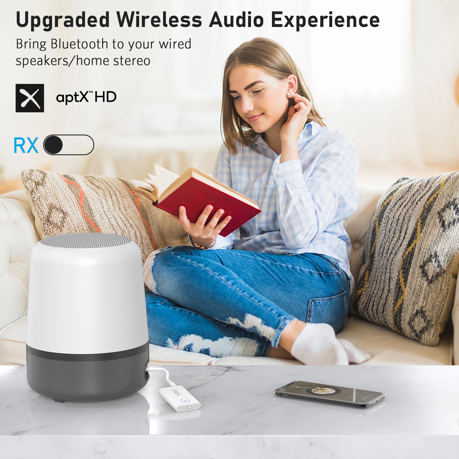 1Mii Bluetooth 5.3 Transmitter & Receiver with aptX HD & Low Latency aptX Adaptive - Wireless Audio Adapter for TV to Headphones, Speakers, Car, Airplanes & Earphones | Perfect for Home Theater, Gaming & Travel Use