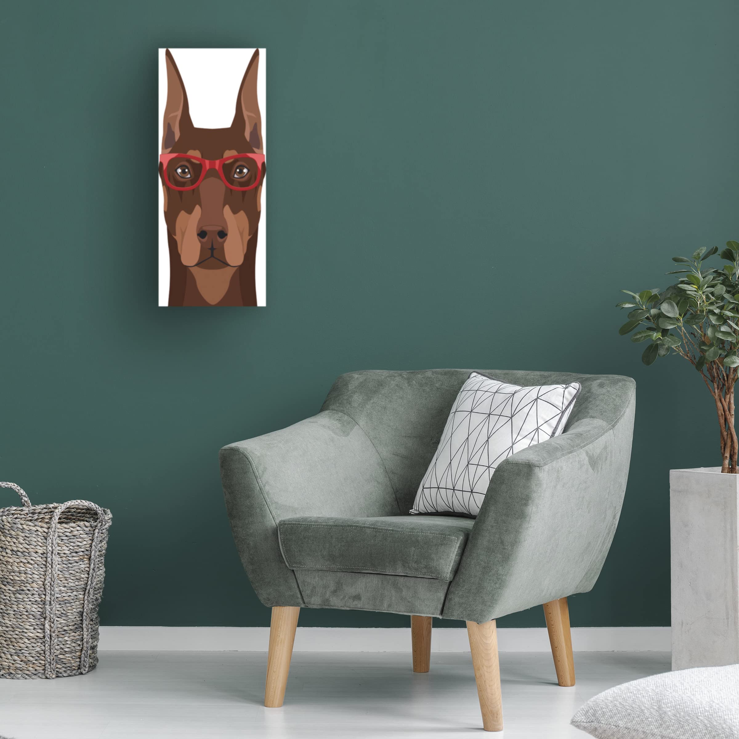 Doberman Wearing Hipster Glasses Canvas Art Print - Modern Funny Dog Wall Decor for Living Room, Office & Gifts