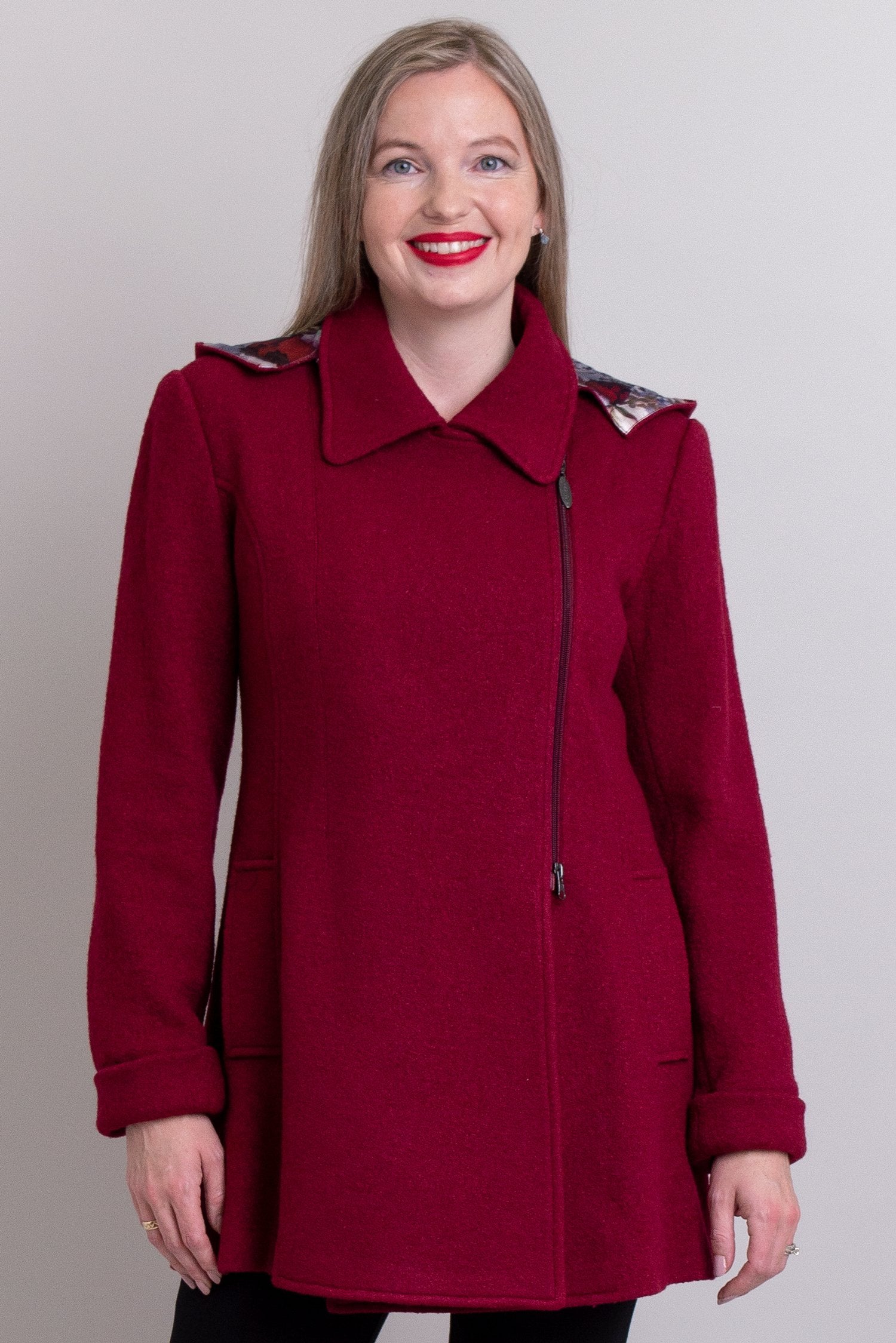Gemma Coat Women's Burgundy Wool Blend Trench Coat - Warm Winter Outerwear for Office & Casual Wear