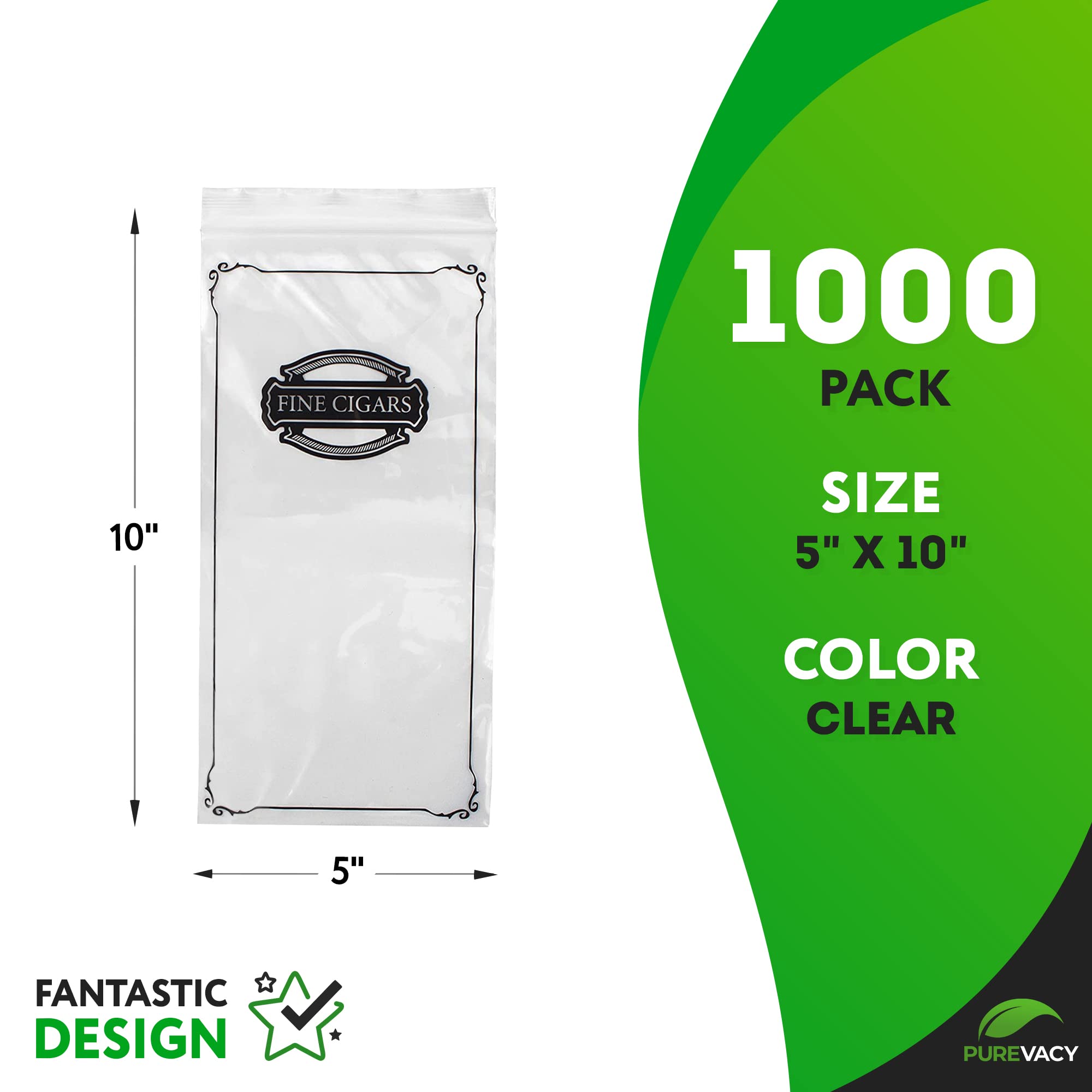 5x10 Clear Plastic Cigar Bags - Pack of 1000, 2 Mil Thick, Tamper-Proof & Reclosable Zipper Bags for Premium Cigar Storage | Perfect for Humidors, Travel & Gift Packaging