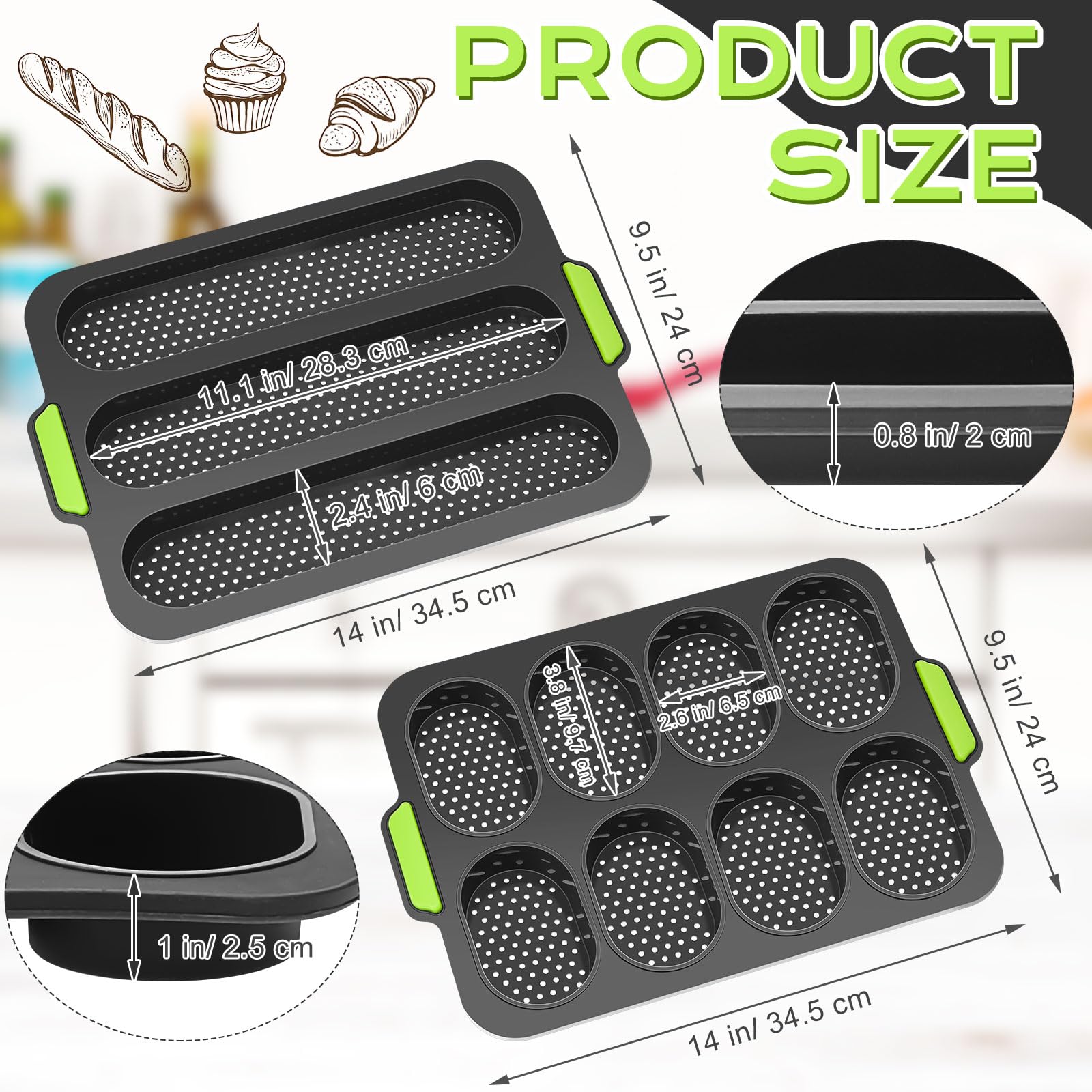 4-Piece Silicone Baguette Pan Set - Nonstick Perforated Bread Mold with 8 Gutters & 3-Wave Design for Perfect French Bread | Oven-Safe Baking Tray for Homemade Loaves, Toast & Artisan Bakers | Ideal for Home Kitchens, Bakeries & Cooking Enthusiasts