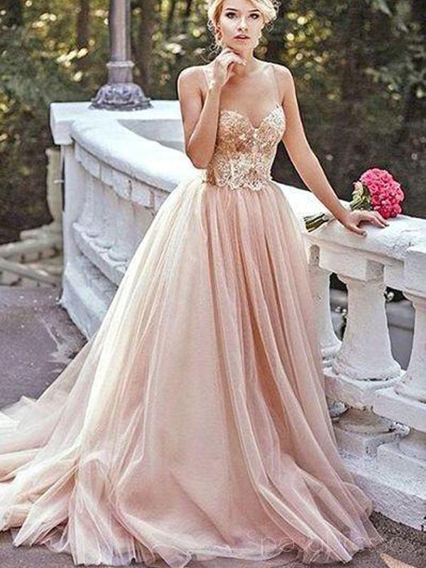 Elegant Gold Sequin A-Line Evening Prom Dress with Long Tulle Skirt - Perfect for Homecoming, Formal Dances & Special Occasions