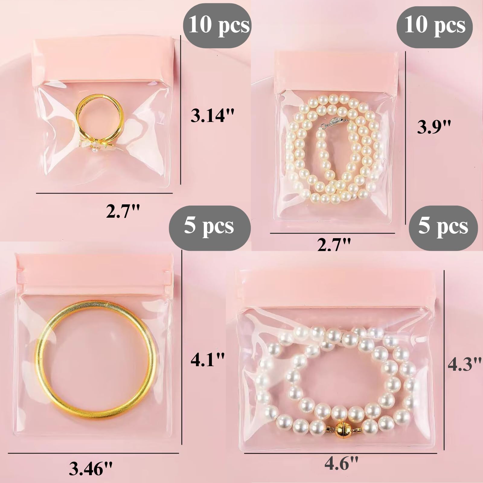 30 PCS Eva Jewelry Storage Bags - Anti-Tarnish Clear Plastic Ziplock Pouches for Necklaces, Rings, Watches & Bracelets (Resealable, Pink, Variety Sizes) - Perfect for Travel, Gifts & Jewelry Organization