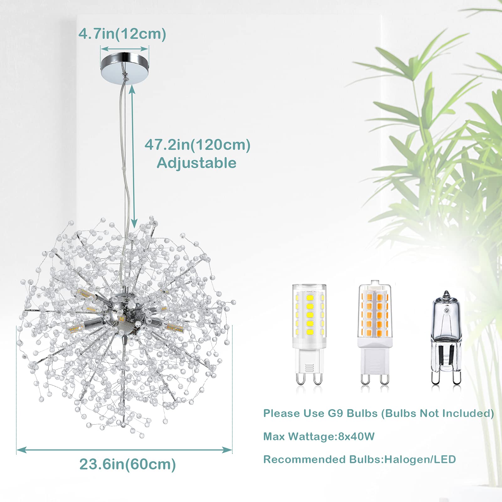 Modern Crystal Chandelier - Sputnik Firework LED Pendant Light Fixture for Bedroom, Kitchen Island, Dining Room & Hallway | Elegant Ceiling Lighting for Home Decor & Entryway