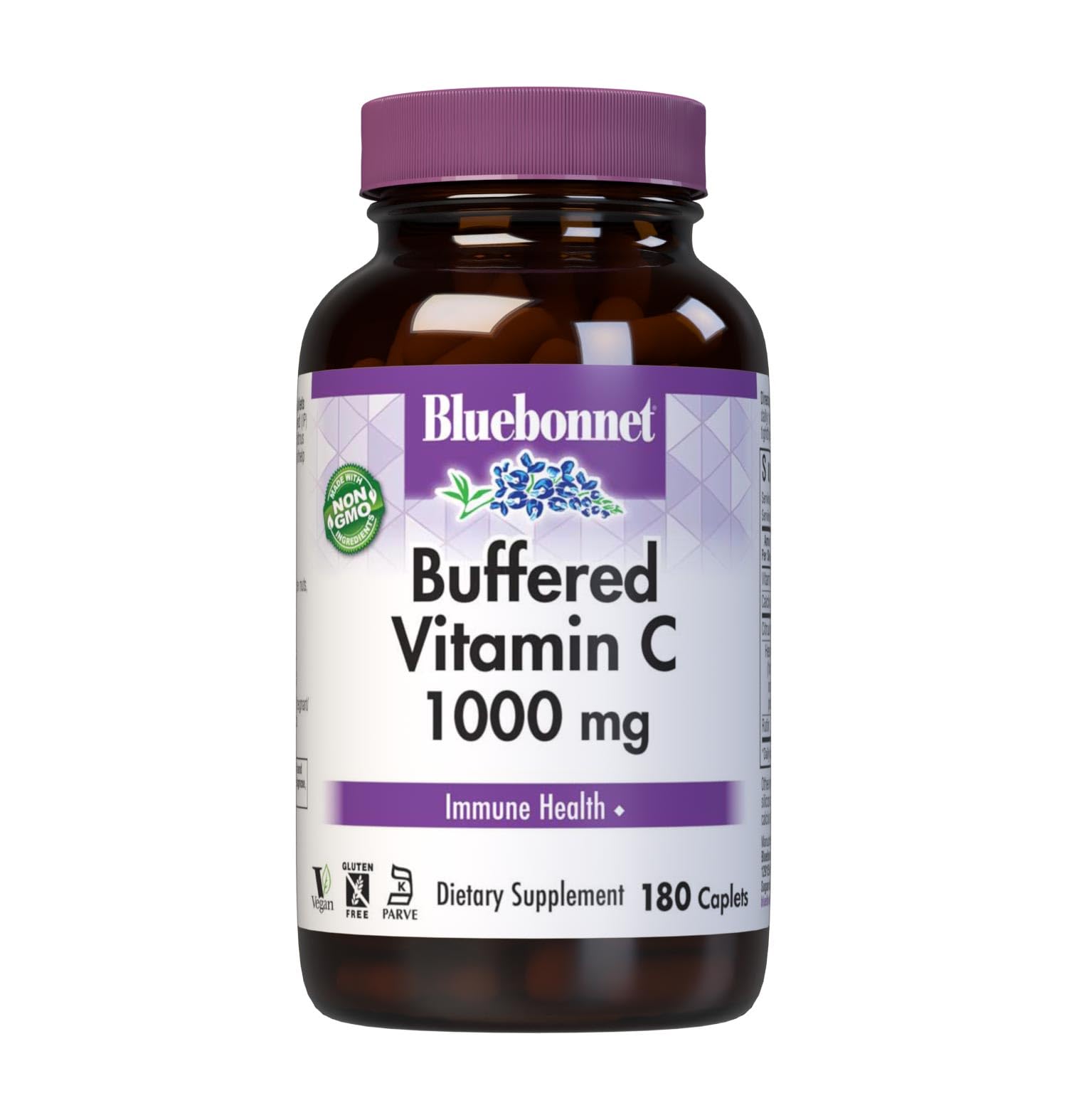 BlueBonnet Buffered Vitamin C 1000mg Caplets - Calcium Ascorbate for Immune Support | Soy Free, Gluten Free, Non-GMO, Kosher, Dairy Free, Vegan | 180 Count (White, Citrus Flavor) | Perfect for Daily Immune Boost & Antioxidant Support
