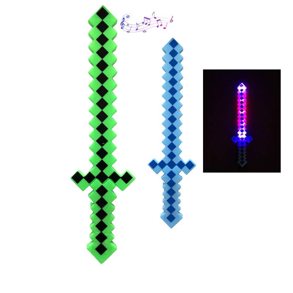 LED Pixel Swords - Flashing & Sound Light Up (Blue & Green) for Cosplay & Parties