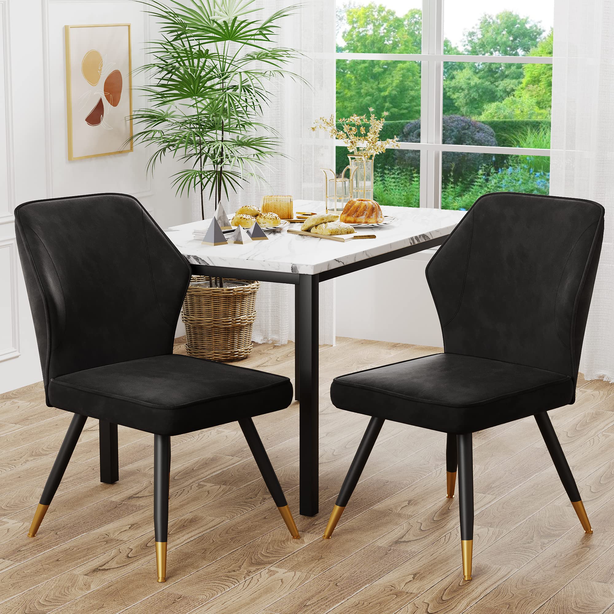 Black Velvet Dining Chairs Set of 2 - Modern Upholstered Kitchen & Living Room Accent Chairs, Armless Side Chairs for Dining Room, Home Decor | Perfect for Small Spaces, Apartments & Cozy Gatherings