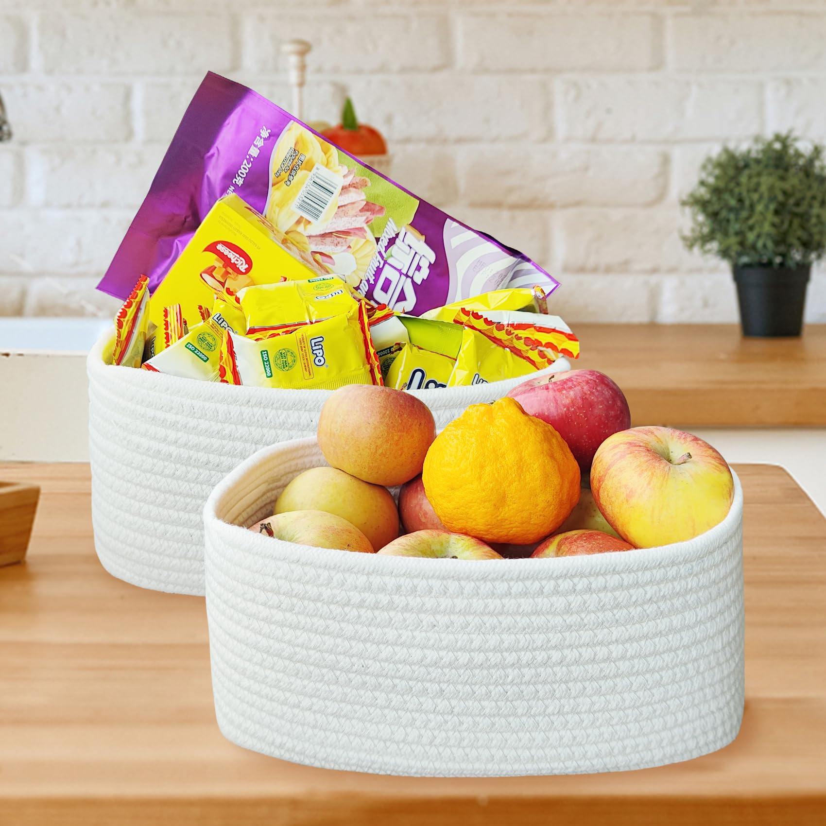 ABenkle Small White Woven Storage Basket - Organizer for Dog & Cat Toys, Shelves, Closet - Decorative Gift Box | Perfect for Pet Toy Storage & Home Organization