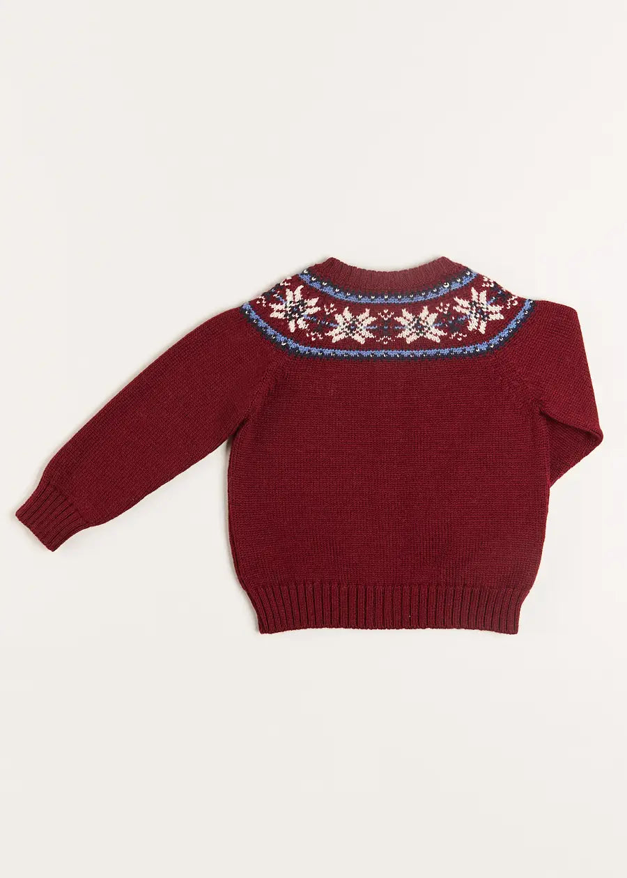 Burgundy Fair Isle Cardigan for Kids (12 Months - 10 Years) - Cozy Winter Wear for Boys & Girls