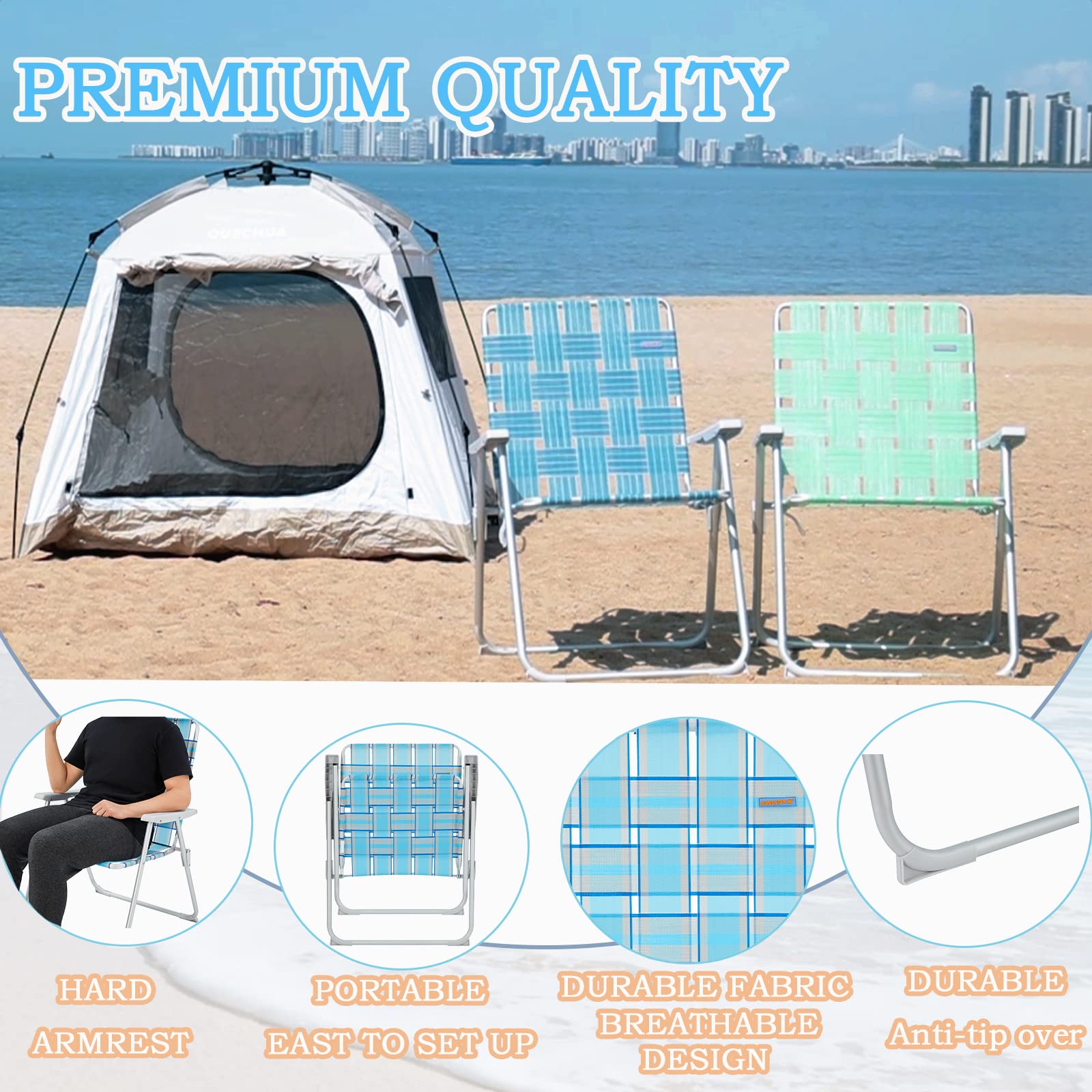 WEJOY Extra Wide Oversized Folding Beach Chair - Lightweight Aluminum Frame & Webbed Design for Adults - Portable Camping, Lawn, and Outdoor Chairs - Perfect for Beach, Backyard, Picnics, and Indoor Use