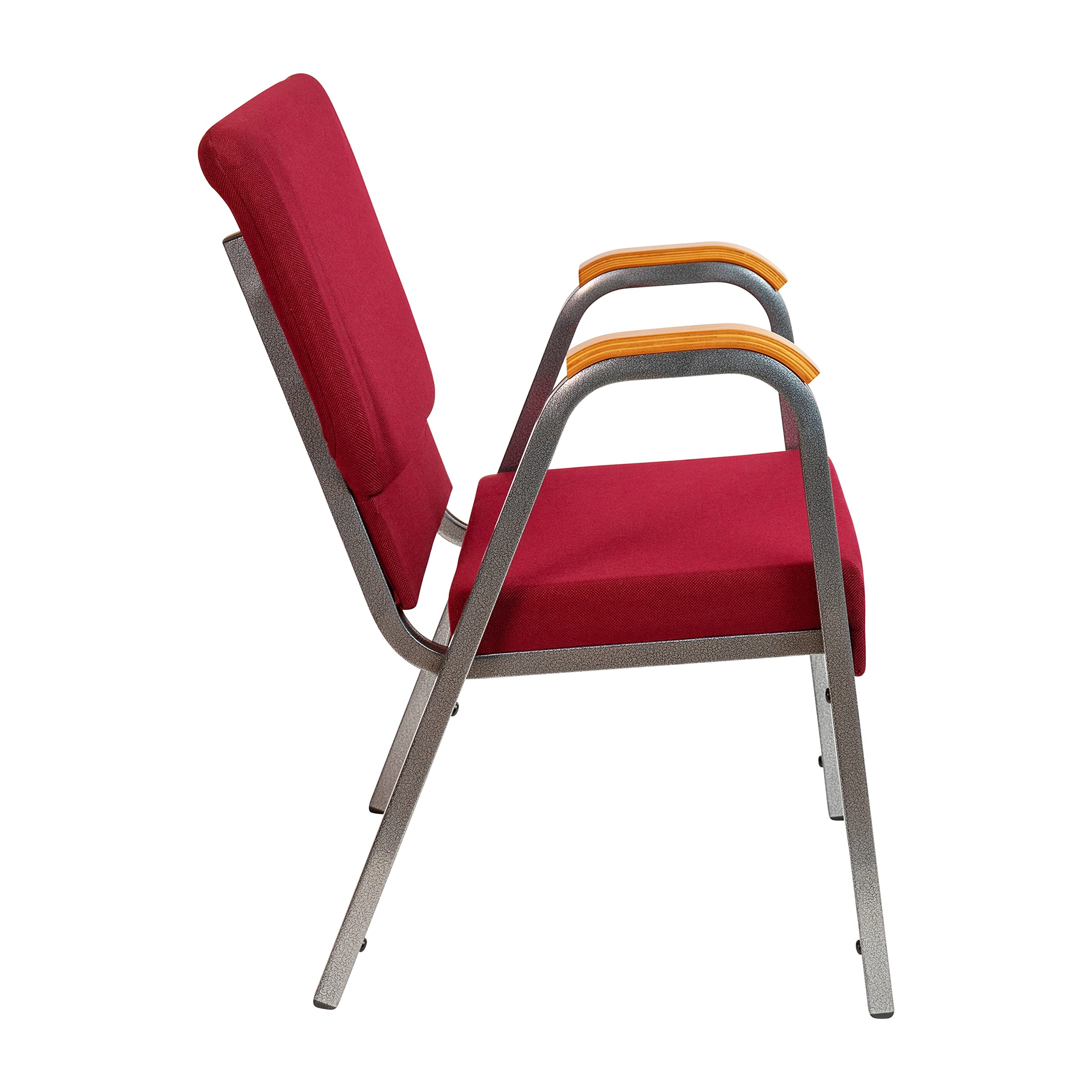 EMMA + OLIVER 21 Inch Stackable Church Chairs with Arms - Burgundy Fabric & Silver Vein Metal Frame - Perfect for Weddings, Events, and Church Gatherings