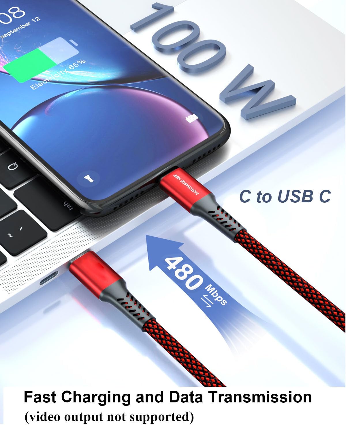 2-Pack USB C to USB A 3.1A Fast Charging Cable 6.6ft Nylon Braided Durable Charger Cord for iPhone 15 Pro/14/13, iPad, Samsung S22/S21, Huawei, Google Pixel, PS5 - Perfect for Home, Office & Travel Charging