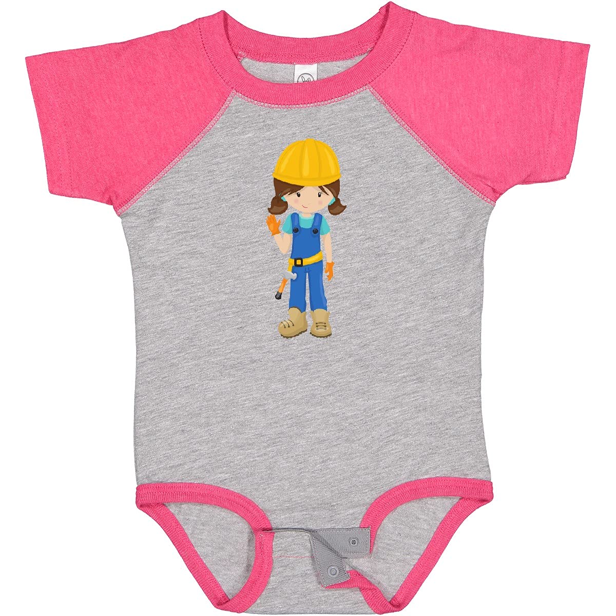 Inktastic Construction Girl Baby Bodysuit - Cute Brown Hair Toddler Outfit for Playdates, DIY Projects & Construction-Themed Parties