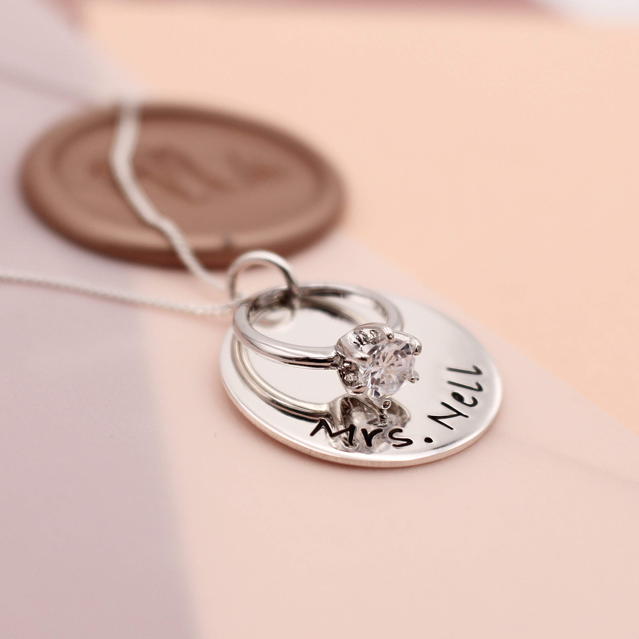 Personalized Engagement Ring Keepsake Necklace for Women - Custom Name & Date Jewelry Gift for Bride, Wedding, Anniversary - Perfect for Bridal Shower, Valentine's Day & Romantic Occasions