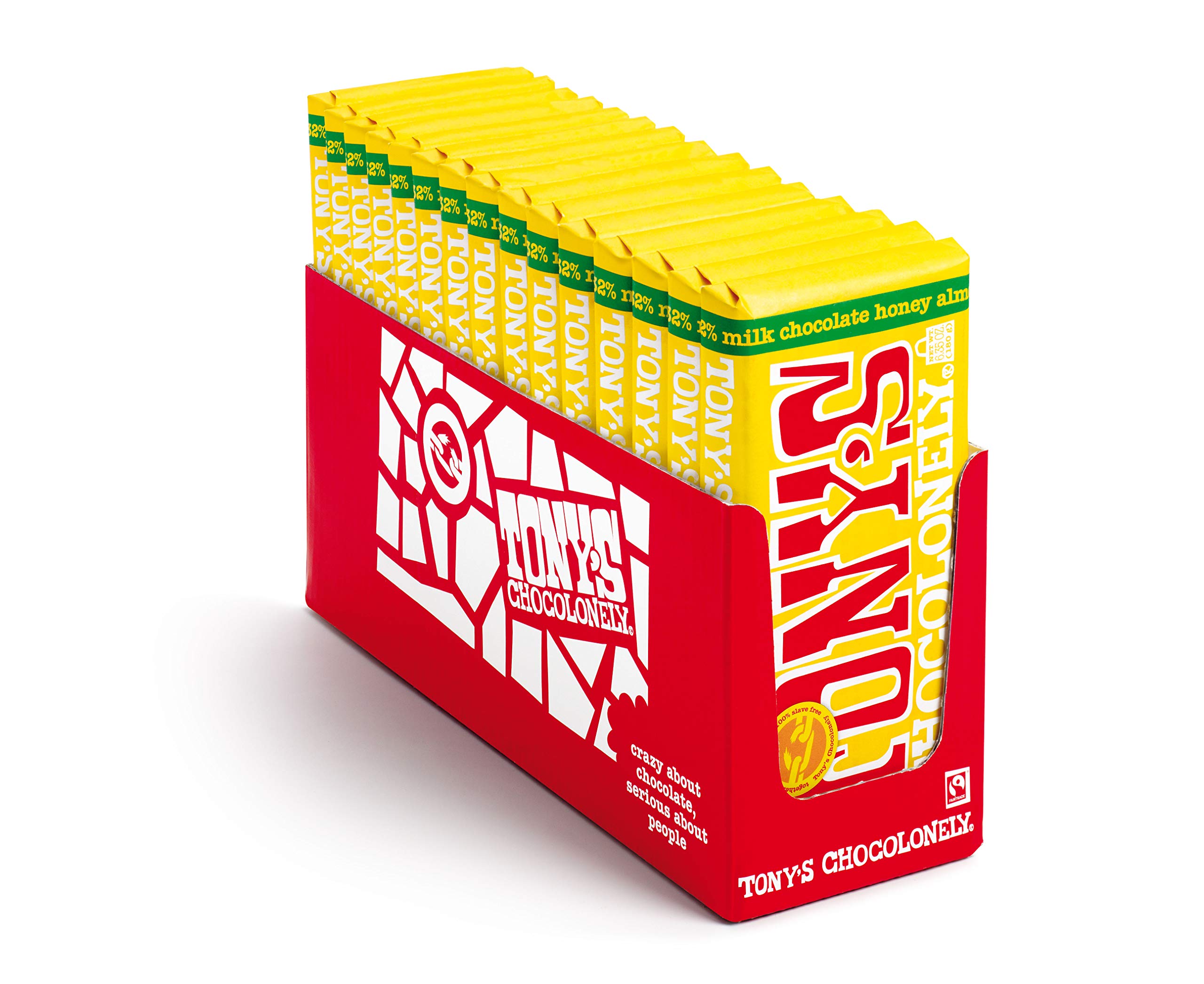 Tony's Chocolonely 32% Milk Chocolate Bar with Honey Almond Nougat - 6.35oz (15 Pack) | Gourmet Chocolate Bars for Gifts, Parties & Dessert Baking