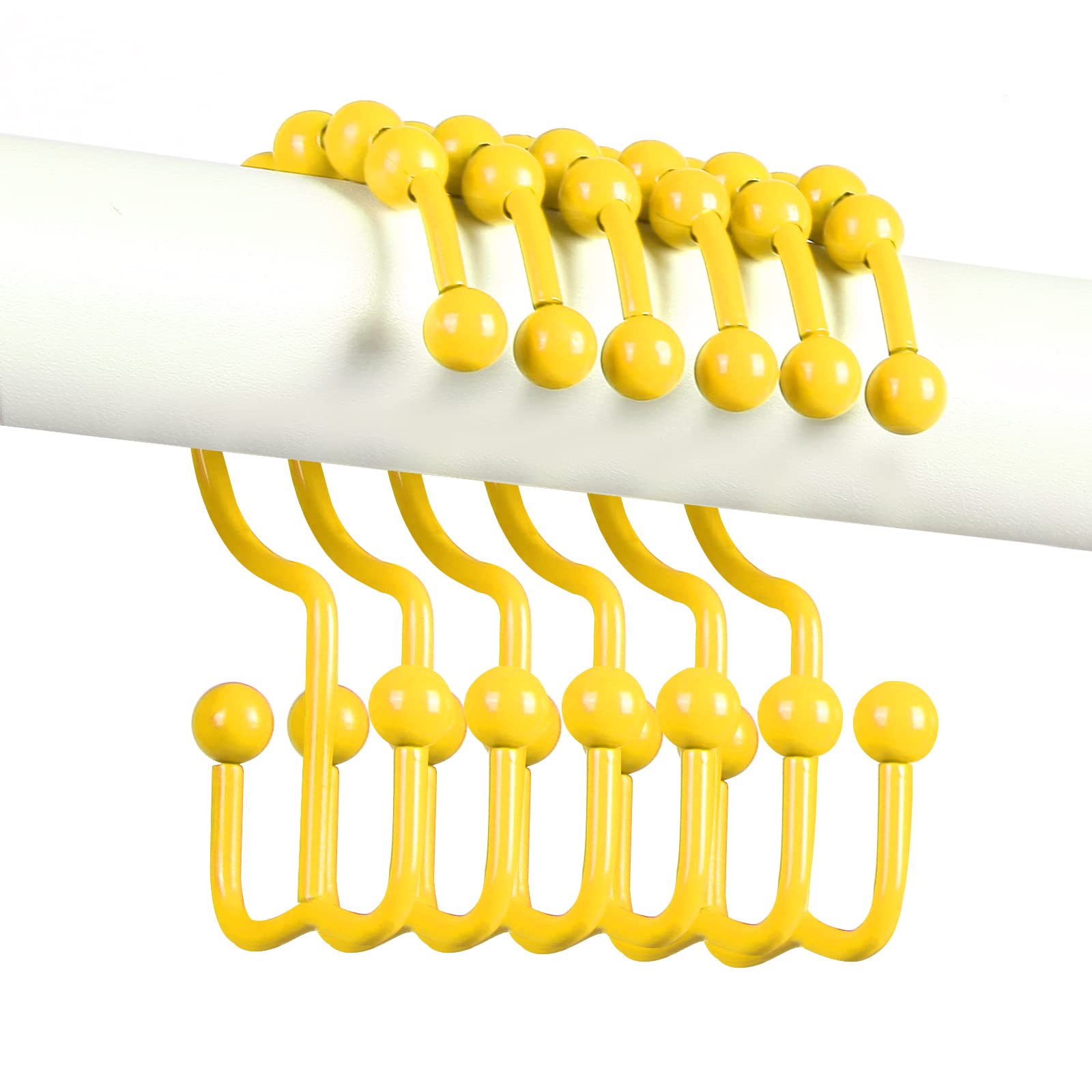 Premium 304 Stainless Steel Shower Curtain Hooks - 12 Pack Yellow Double Glide Bathroom Shower Rings for Smooth Curtain Movement - Durable Rustproof Hooks for Shower Rods & Bath Curtains - Perfect for Bathroom Decor & Easy Curtain Adjustment