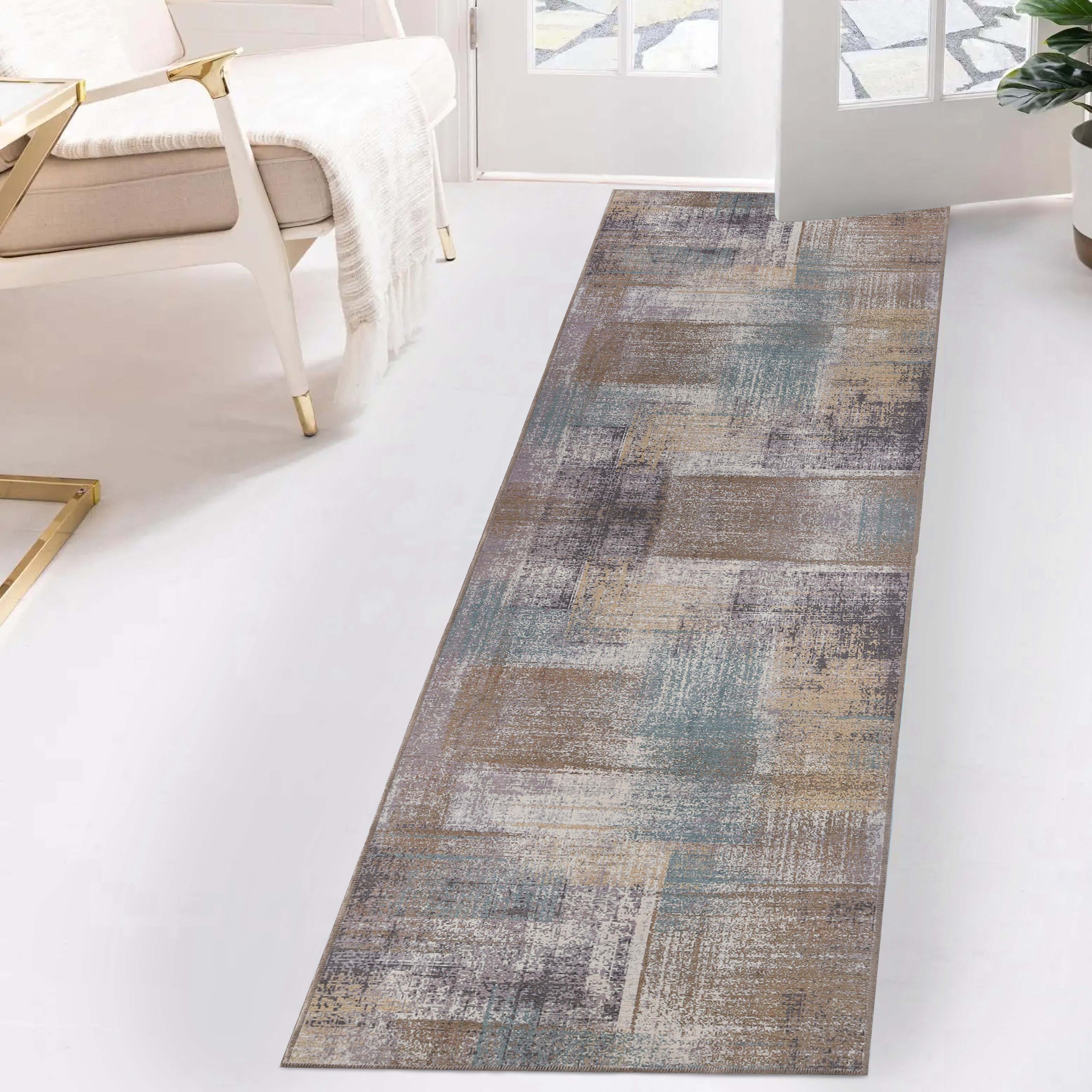 Stylish Ara Modern Patchwork Non-Slip Washable Indoor Area Rug - Perfect for Living Room, Bedroom, or Hallway Runner
