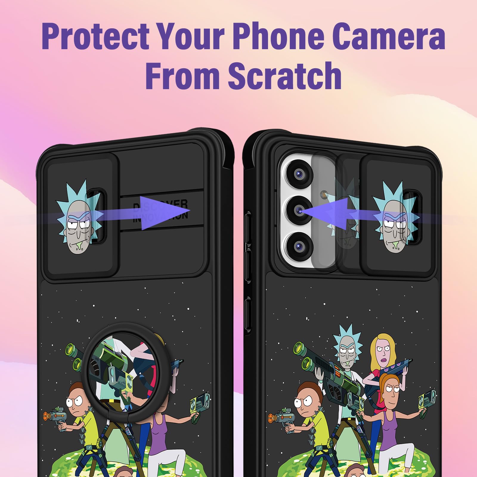 Samsung Galaxy A54 5G Case with Camera Cover & Ring Holder - Cute Cartoon Shockproof Hard Phone Case for Women, Girly Funny Protective Cover for Samsung A54 6.4