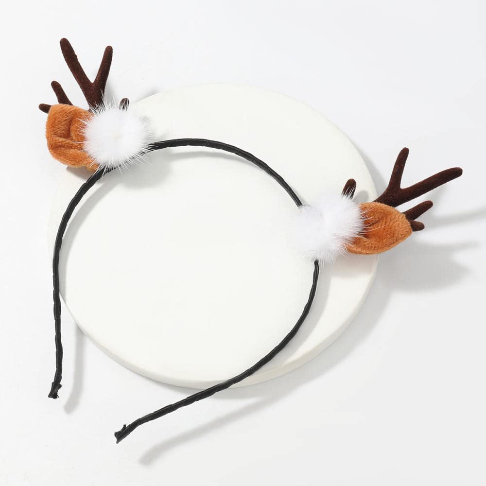 Festive Christmas Headbands for Women - Elegant Feather & White Ball Resin Antler Headband with Soft Flannel for Holiday Parties & Family Gatherings